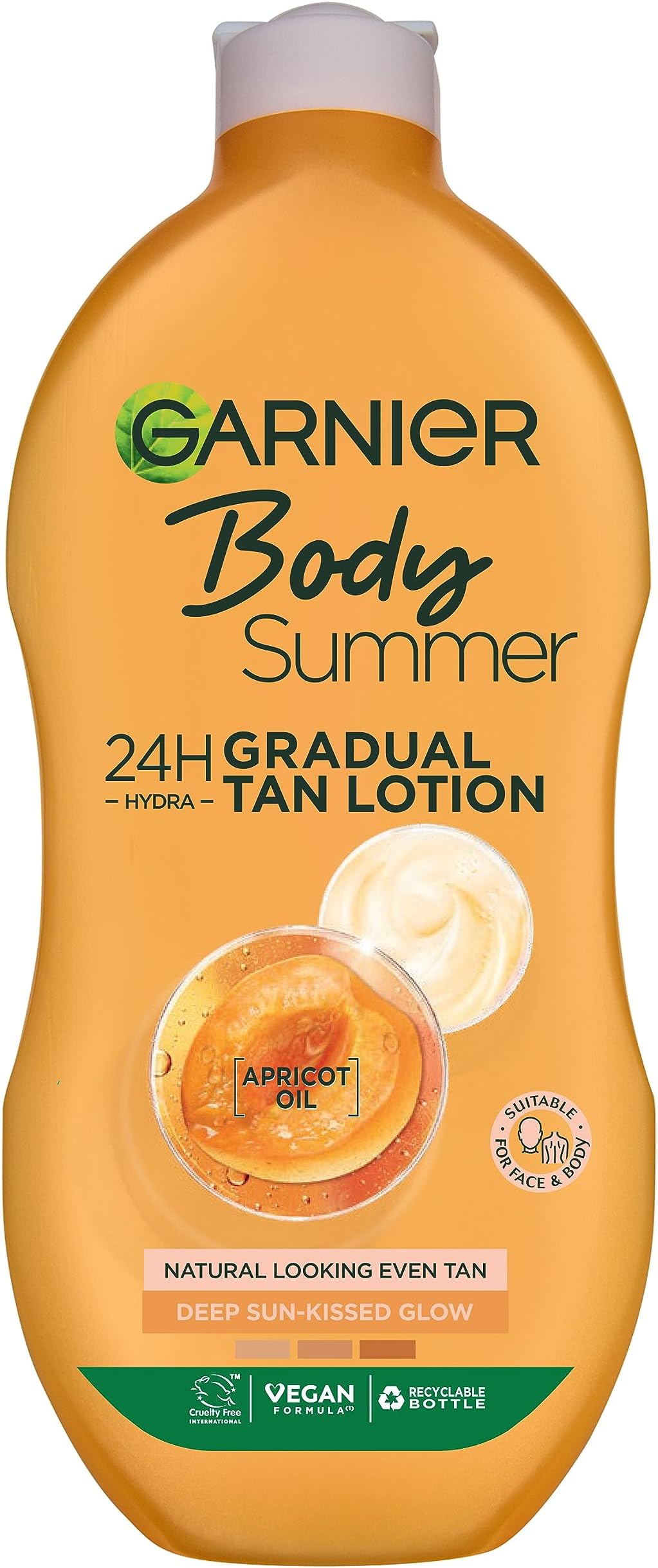 Garnier Summer Body Gradual Tan Moisturiser, For A Radiant, Sun Kissed Glow, Suitable For Face and Body, 24 Hour Hydration and A Natural Even Tan, Fast Absorption, Vegan Formula, Deep, 250 ml