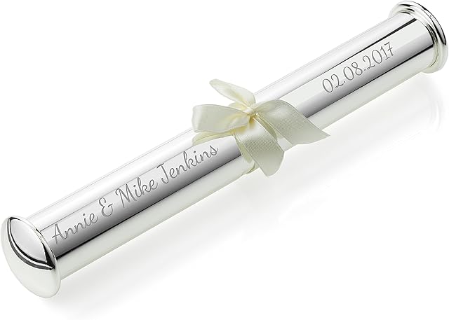 EIO Gifts Personalised Silver Wedding/Marriage Certificate Holder With Plain Design Ideal for Engraving Deluxe Packaging - Engraved with Your Custom Text