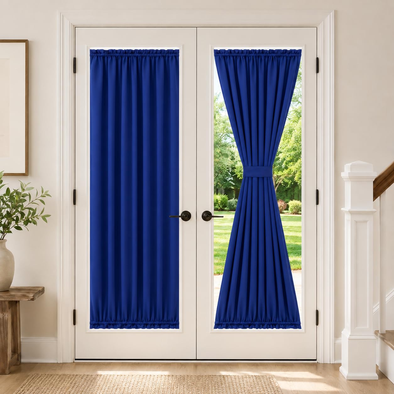 Aquazolax Door Curtains for Doorways Privacy, 72 Inch Rod Pocket Thermal Insulated Blackout Drapery Window Treatment Sets with Tieback for French Glass Door - 1 Panel, Navy Blue