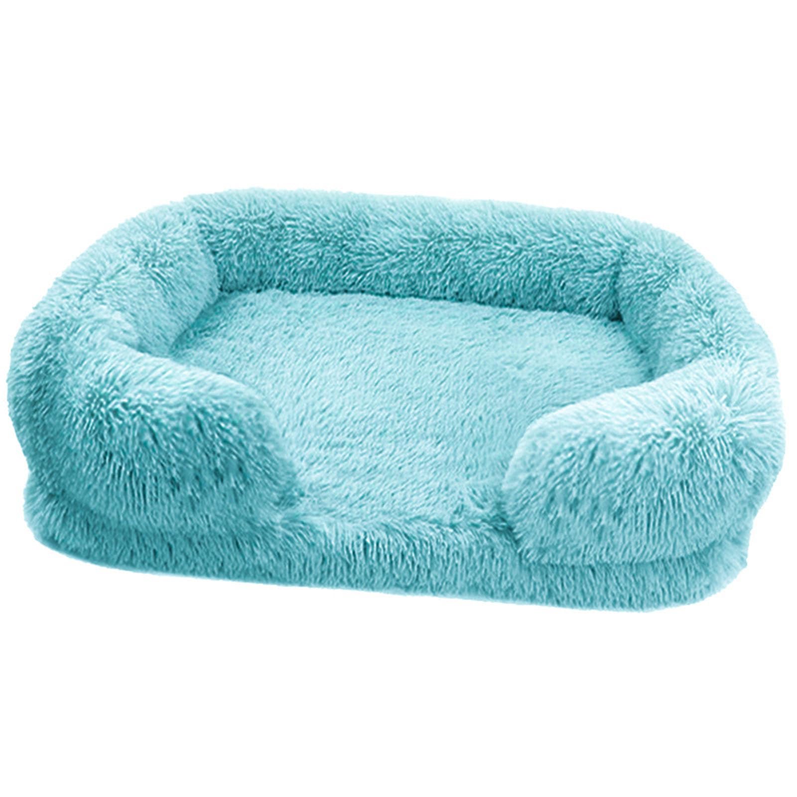BangDon Rectangle Washable Removable Dog Bed with Soft Cosy Plush Breathable Cat Sofa Dog Bed for Small Medium Large Pet Mat (L(75x50x14cm),blue green)