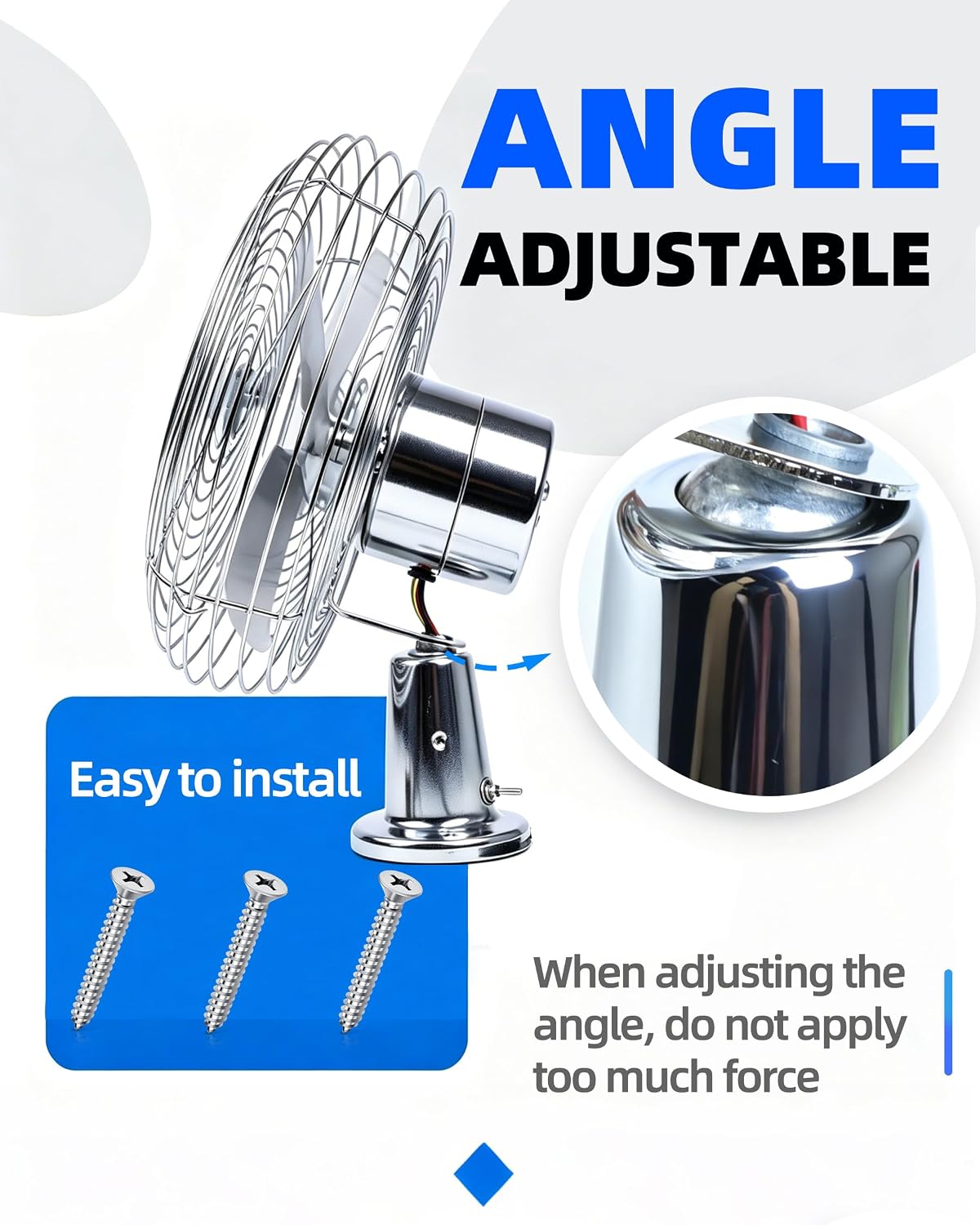 aletbo 12V Fan for Car, Retro Chrome Fans, 2-Speed, Adjustable Angle, Heavy Duty 12 Volt Fan for Truck Cab, Trailer, Tractor, Forklift, Excavator