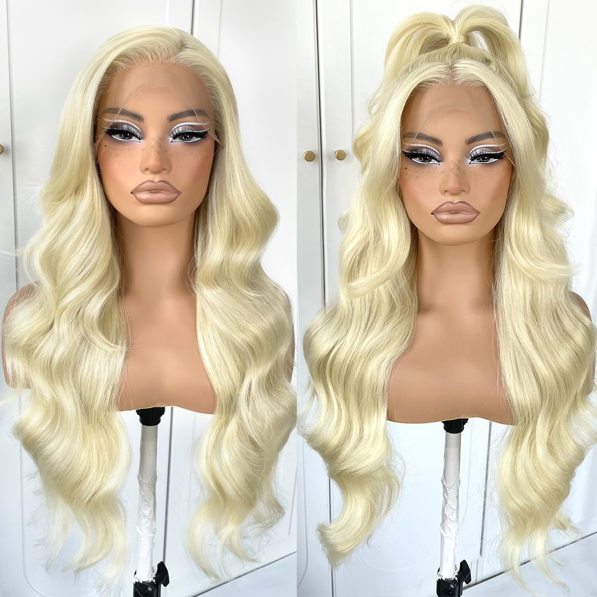 MITIMES 13x6 Blonde HD lace front wig glueless White wigs Synthetic lace front wig pre plucked pre cut 613 body wave Wear And Go Lace front wig For