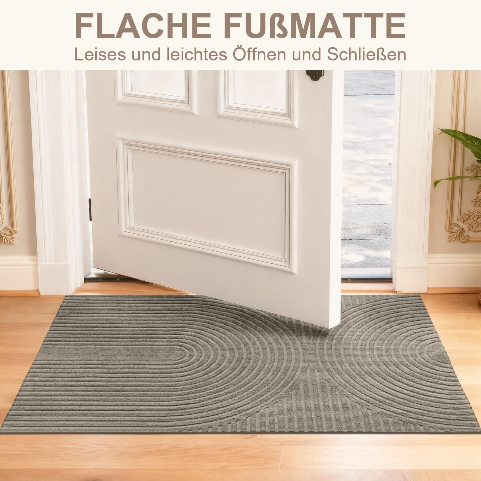 Fußmatte Innen Außen 50x80cm, rutschfeste Schmutzfangmatte mit Saugkraft, Fussmatte Waschbar Langlebig für Haustür, Flur, Balkon, Küche - Beige