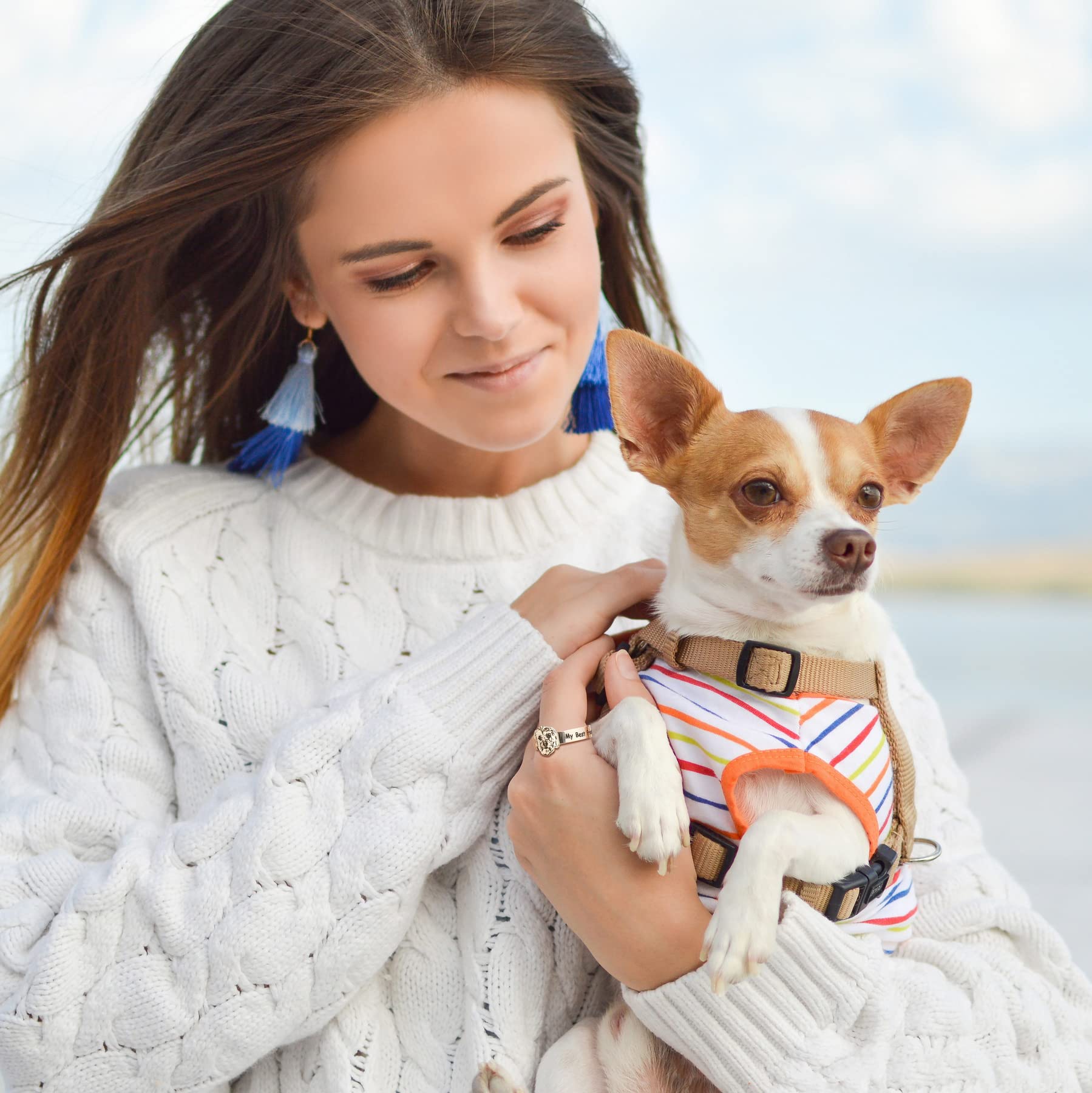 MeMeDIY Personalized Pet Photo Name Ring for Women Sterling Silver Dog Ring Pet Jewelry Engraved Ring for Men (Size 8, Profile)