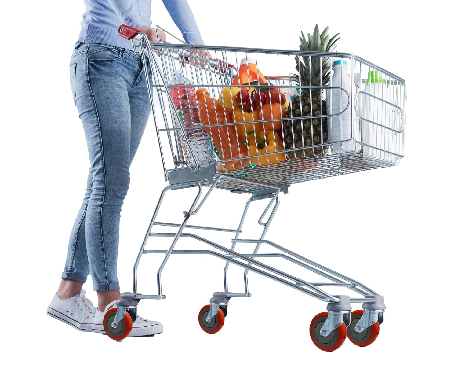 Shopping Cart Wheel, 5" Diameter X 1-1/4" Width Polyurethane Wheel, 3/8" Axle Diameter, Red(10 Pack)