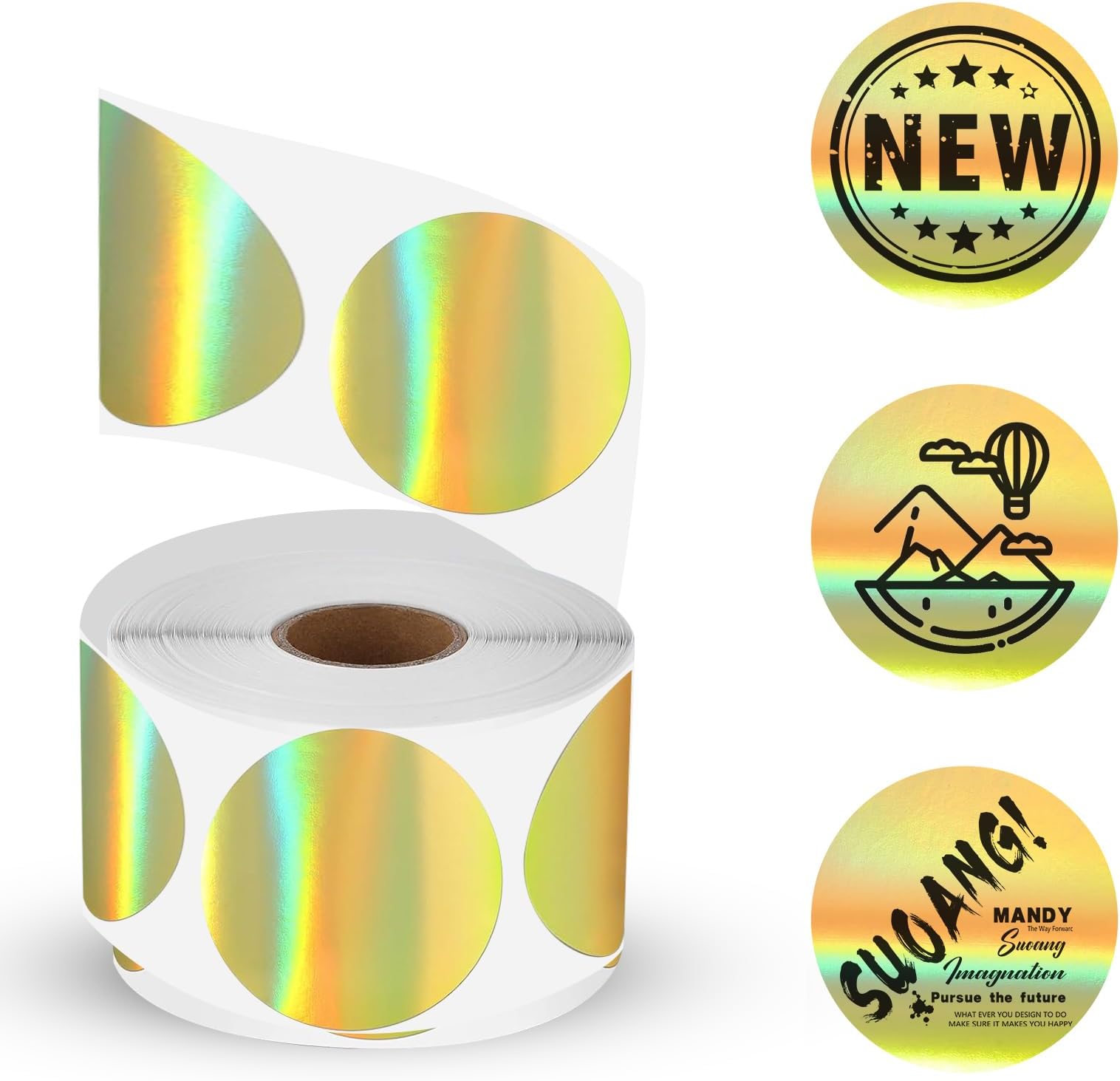 CLASSY Holographic Circle Thermal Sticker Labels, 2" Printable Golden Round Thermal Labels, Self-Adhesive Thermal Label Stickers for Logo Design- 400 Labels/1 Roll