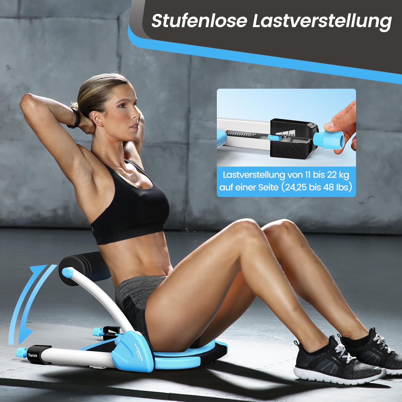 Wonder Core Smart Waist Twist Bauchmuskel-Roller Ab Roller Assist-Funktion Sit-up-Bank Bauchmuskel-Trainingsgerät Diätgerät Fitnessgerät Trainingsgerät | Stufenloser Widerstand & Assist-Funktion für Sit-ups. Ideal für Taillientraining, Fettverbrennung & H