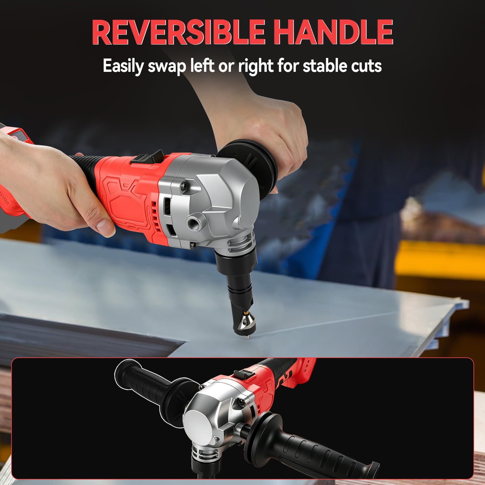 Blechknabber Knabber Blechknabber Kompatibel mit Milwaukee M 18V Akku, 1900SPM 800W Bürstenlose 3 Geschwindigkeiten 360° Drehbarem Knabberkopf für Edelstahl und Aluminium(ohne Akku) (Rot)