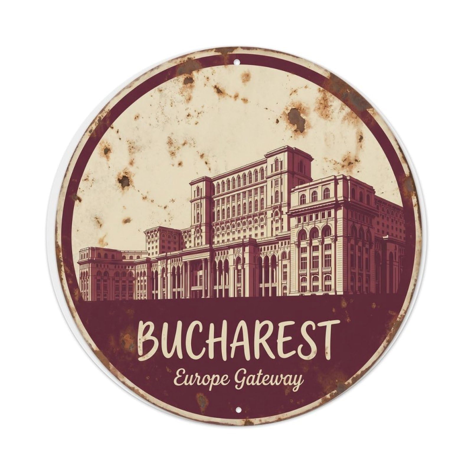 Vintage Travel Bucharest Parliament Europe 1 Metal Tin Sign