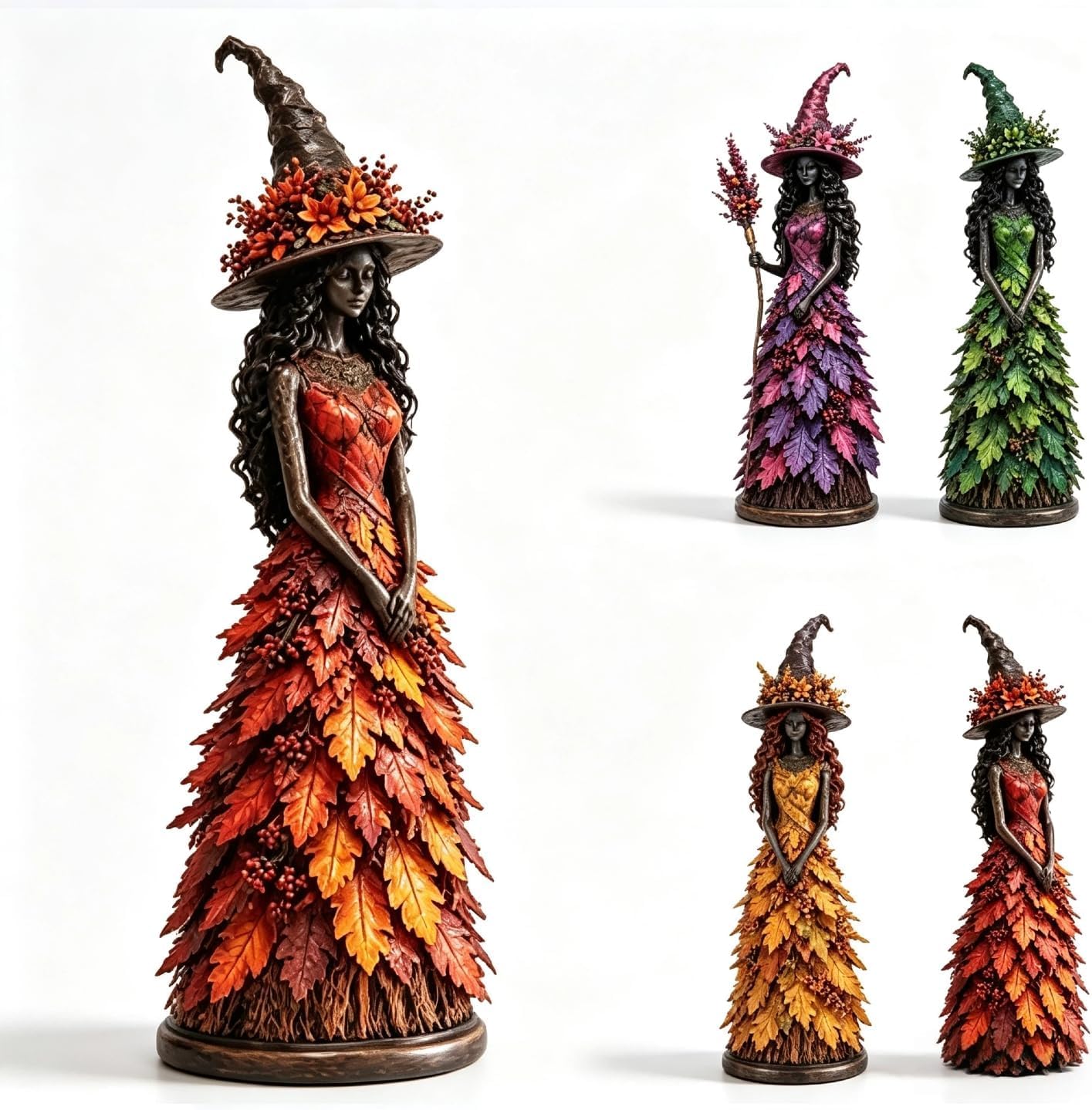 Enchanted Autumn Witch Figurine, Resin Halloween Statue for Mantelpiece Bookshelf Living Room Decor, Halloween Witch Desktop Decoration, Charming Home Accent for Halloween Party (Orange 10cm)