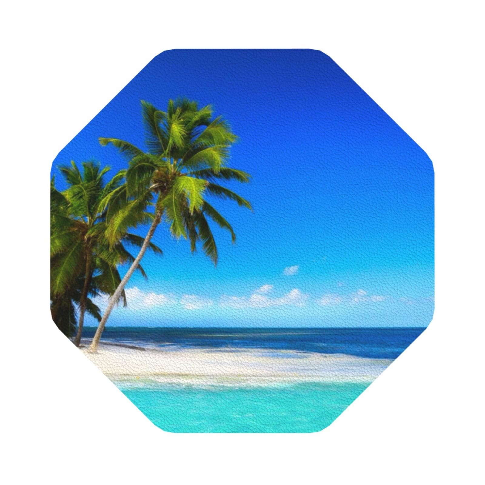 Palm Trees and Clear Sea PU Leather Coasters Set of 6 Octagon Drink Coasters