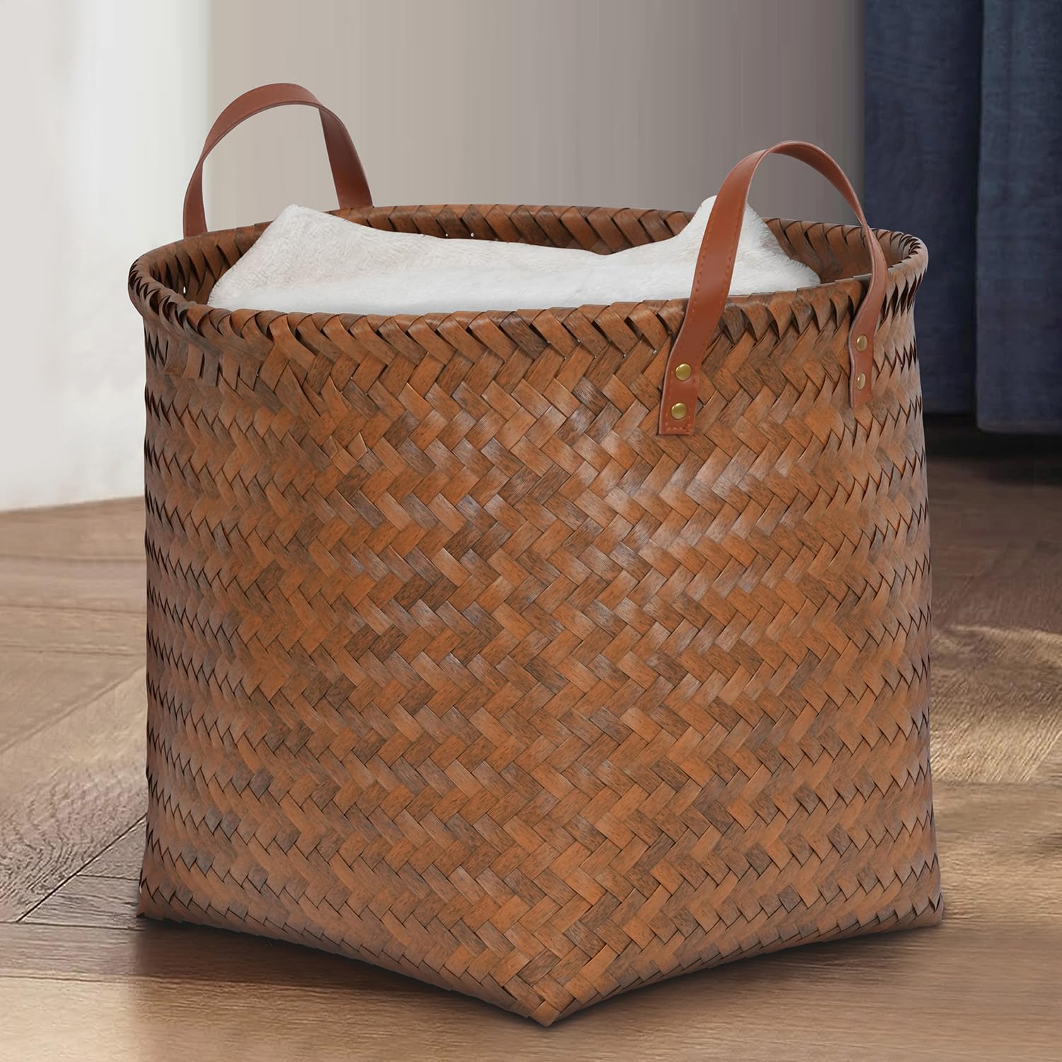 ABOUT SPACE Rattan Laundry Bag for Clothes Upto 10 kg Basket With Handle| Toys, Blanket, Cloth Storage Organizer Basket for Bathroom, Bedroom (40 L x 40 B x H 38 cm)