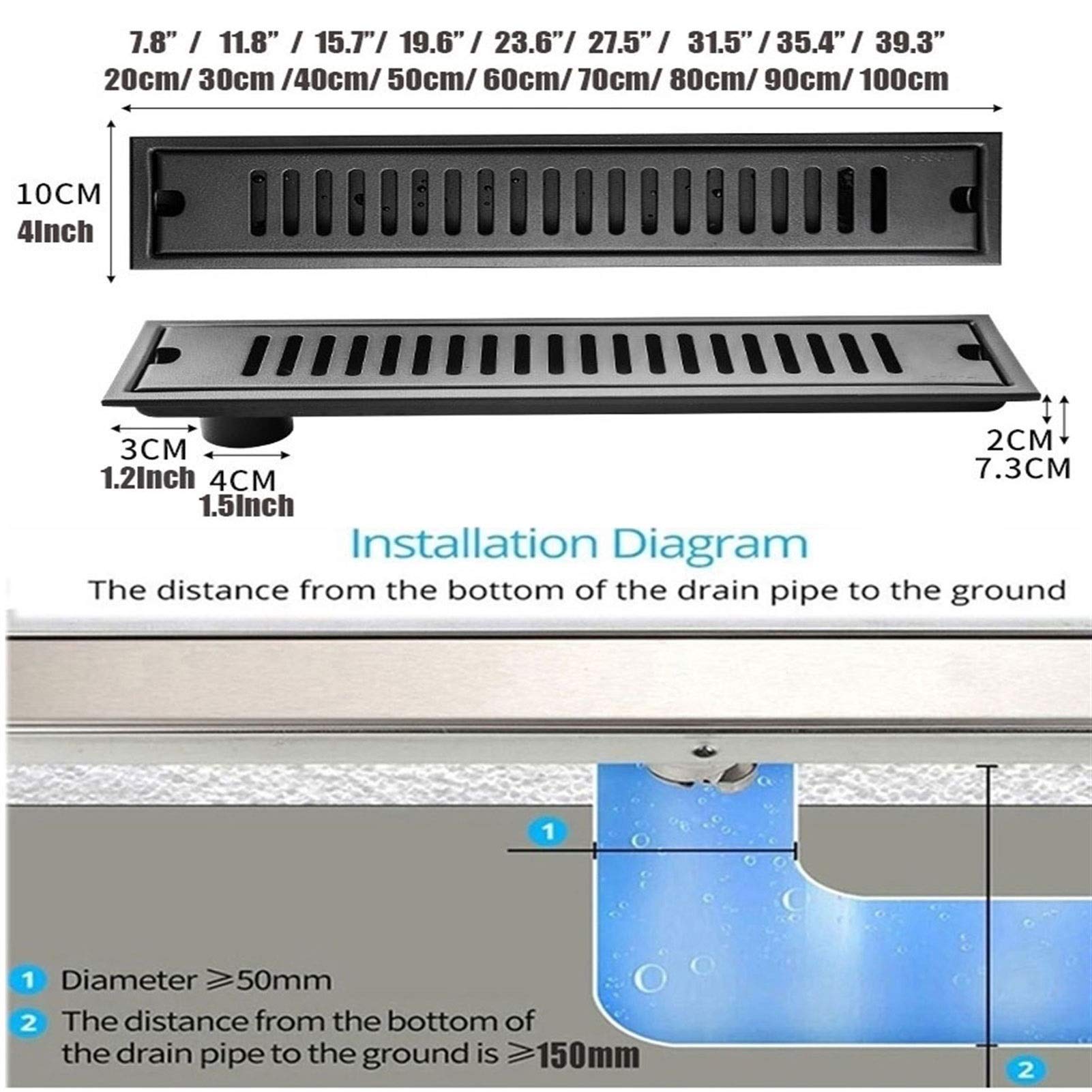 Tubo de desagüe para Ducha, Desagüe de Ducha Lineal con Filtro, desagüe Rectangular SUS304(20cm/8'')
