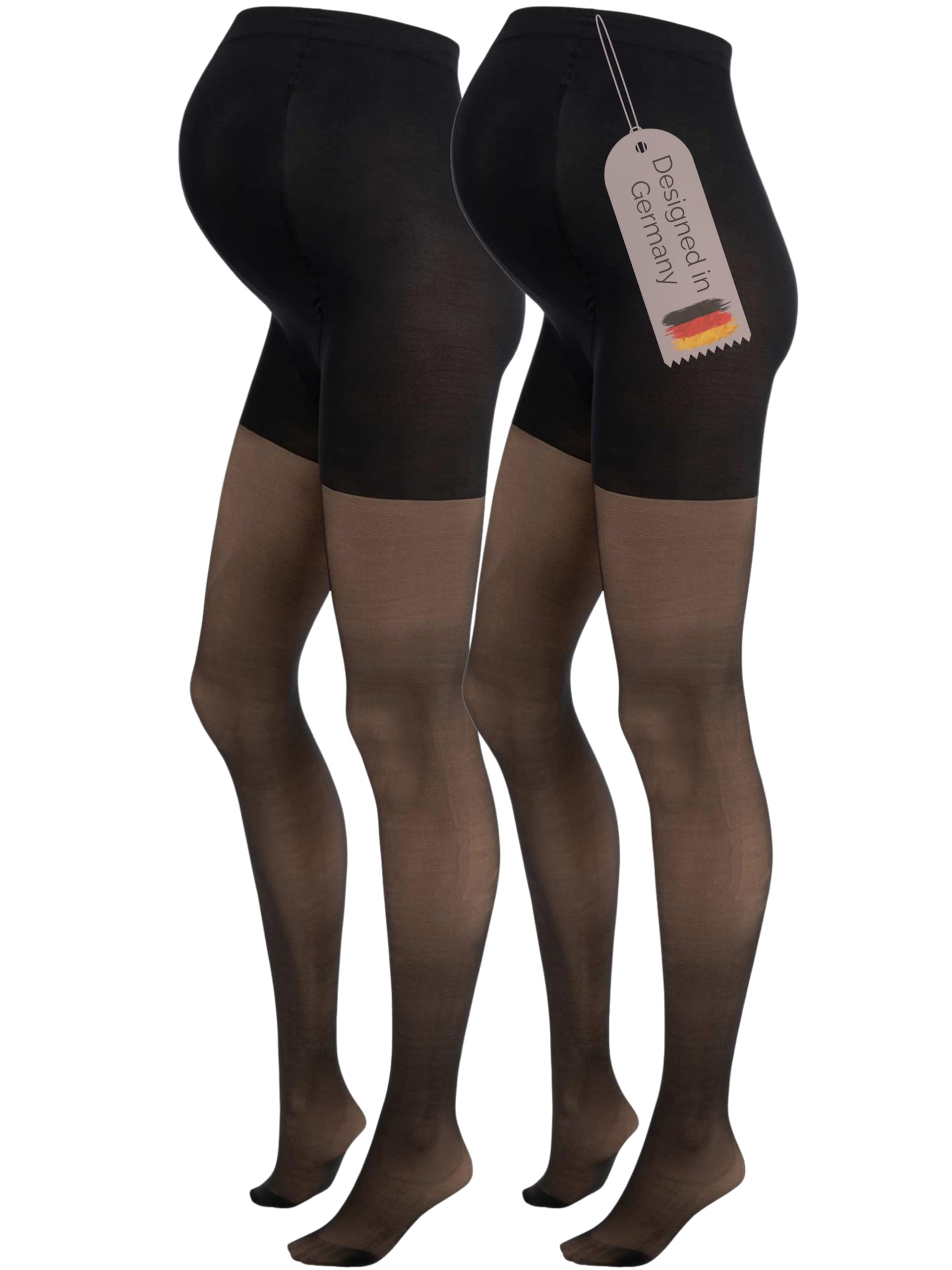 Herzmutter Umstandsstrumpfhose 20DEN - transparent-matte-soft - Schwangerschaftsstrumpfhose - Hautfarben-Beige-Schwarz - 1er & 2er-Set - 1220 (M-L, Schwarz, 2x)