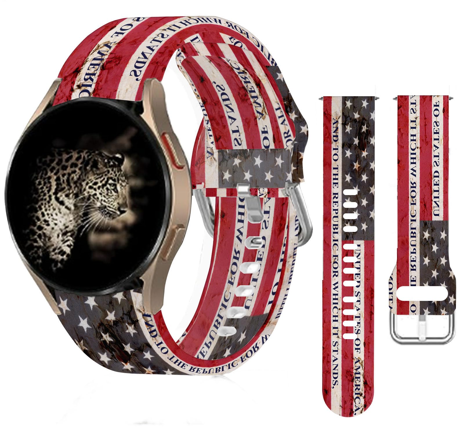 20mm Silicone Sport Bands Compatible with Galaxy Watch 6/Watch 5/Galaxy Watch 4 40mm 44mm/Classic 42mm 46mm/Watch 3 41mm, Cute Replacement Strap for Women(American Patriotic Pledge of Allegiance)