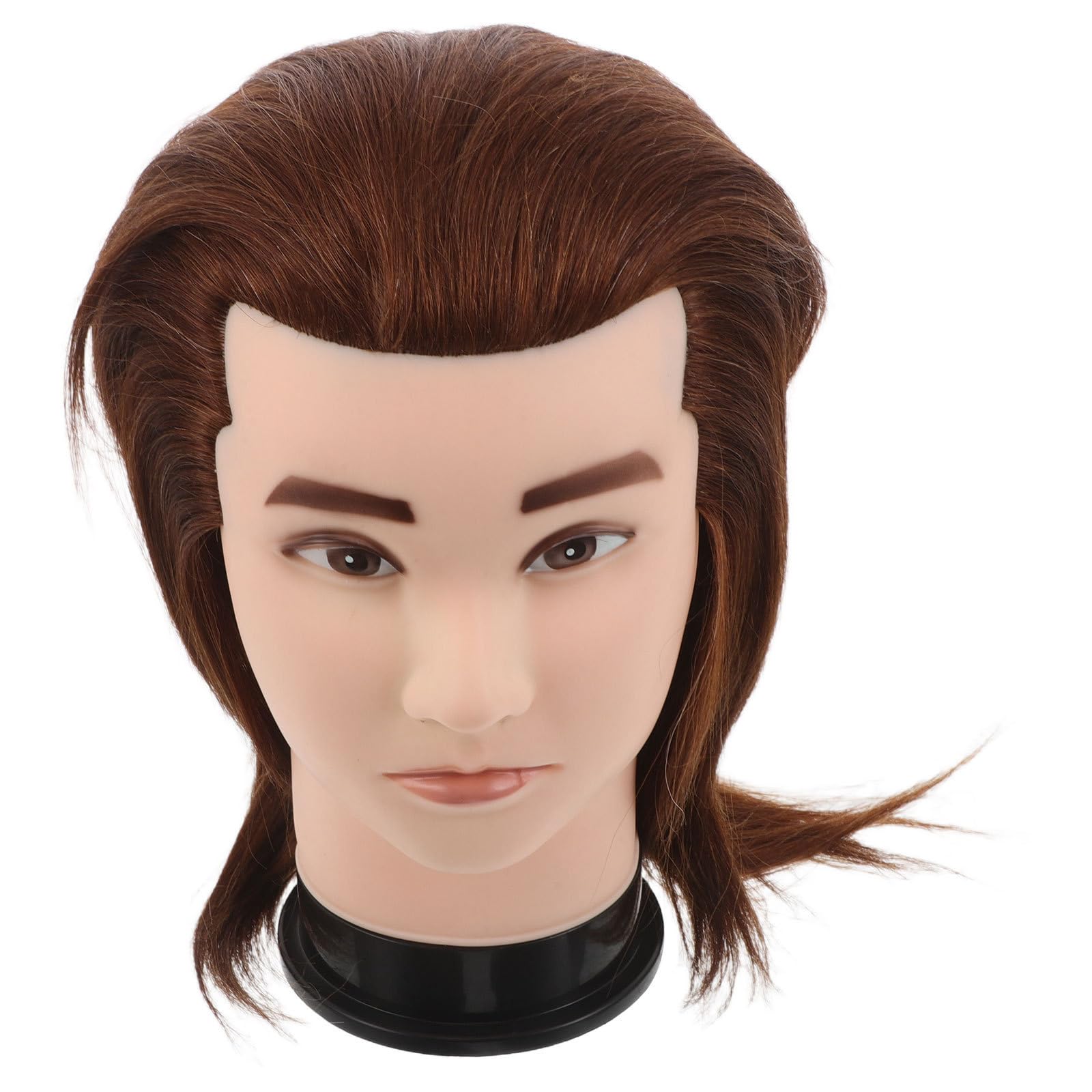 Mobestech Friseur Mannequinkopf mit Echthaar Braun Ergonomisch für Haarschnittübungen und Bartpflege Trainingskopf für Friseurausbildung und Kosmetikpraxis