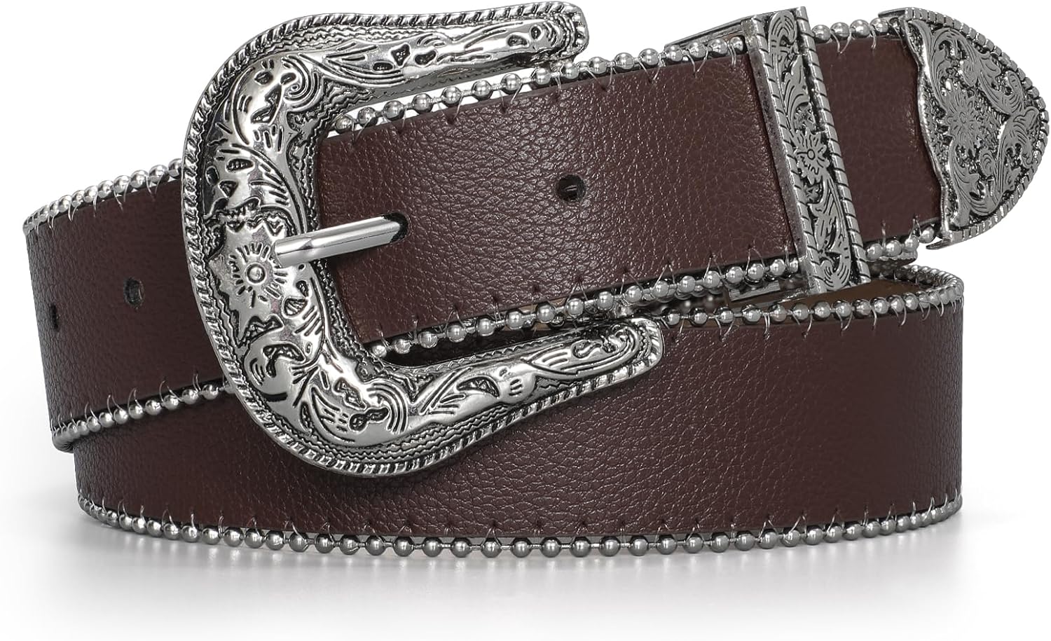 JASGOOD Women Western Leather Beaded Trim Belt Ladies Vintage Western Belt Cowgirl Belts For Jeans Pants Dresses