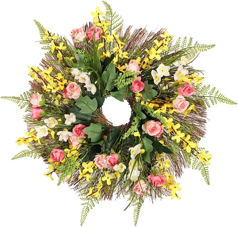 SHYPYB 人工バラの花輪手作りの壁掛けドアハンガーフロントドアのためのイースタースプリングガーデンウェディングウィンドウ