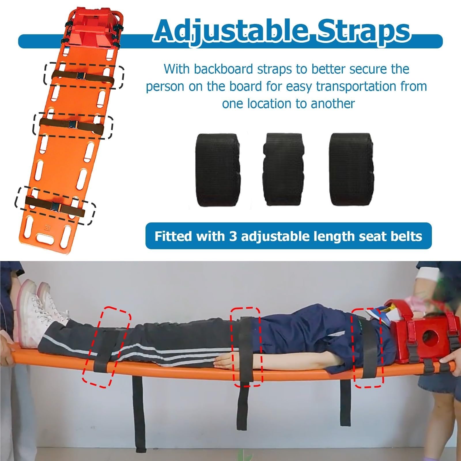 Camilla de emergencia para columna Vertebral, Tabla Lumbar plegable y Ligera, Tabla de emergencia para columna Vertebral con inmovilizador de cabeza y correas, ca