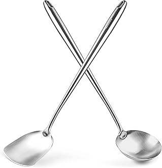 17’’ Wok Spatula and Ladle - Set of 2 Heat-Resistant Wok Tools - Universal Wok Ladle and Spatula - High-Grade 304 Stainless Steel Cooking Utensils and Wok Accessories - Solid Wok Utensils