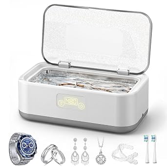 Ultrasonic Jewelry Cleaner, 49KHz Ultrasonic Cleaner Machine for Jewelry | Cleaner Machine for Glasses,Rings,Watch Strap,Dentures,Retainers,Coins with 5 Modes,27oz 304 Stainless Steel Tank Gray