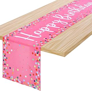 Polka Dot Pink Happy Birthday Table Runner, 72×13In Pink Birthday Table...