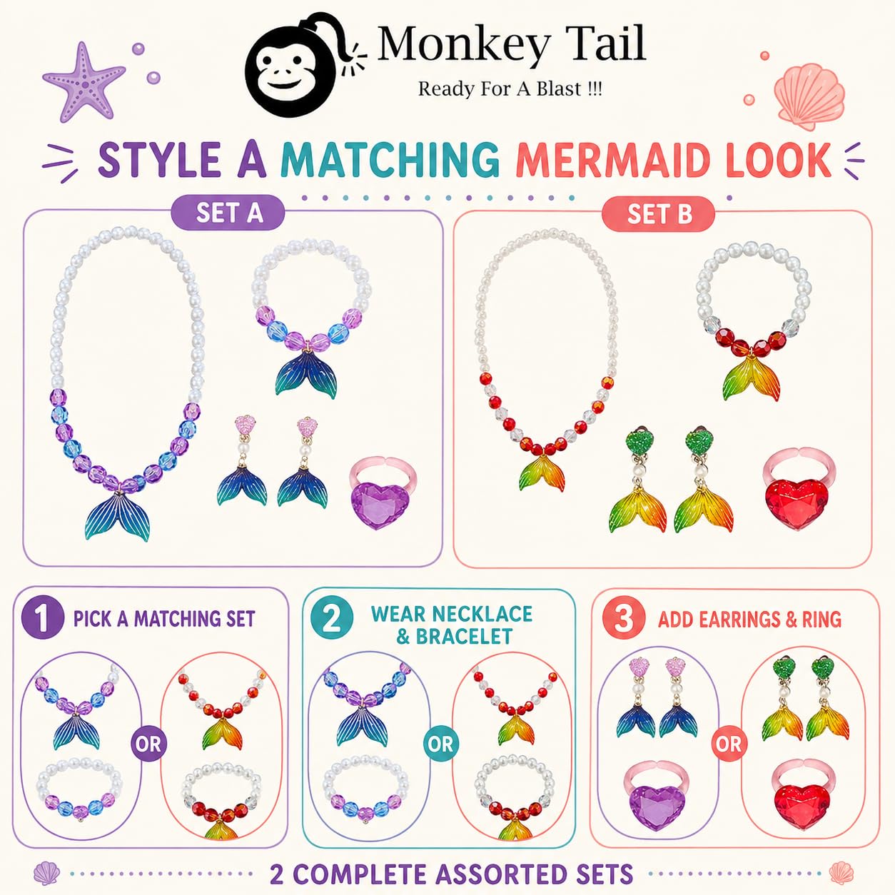 MONKEYTAIL Birthday Return Gift for Kids Mermaid Jewellery Kit, Set of 2 2