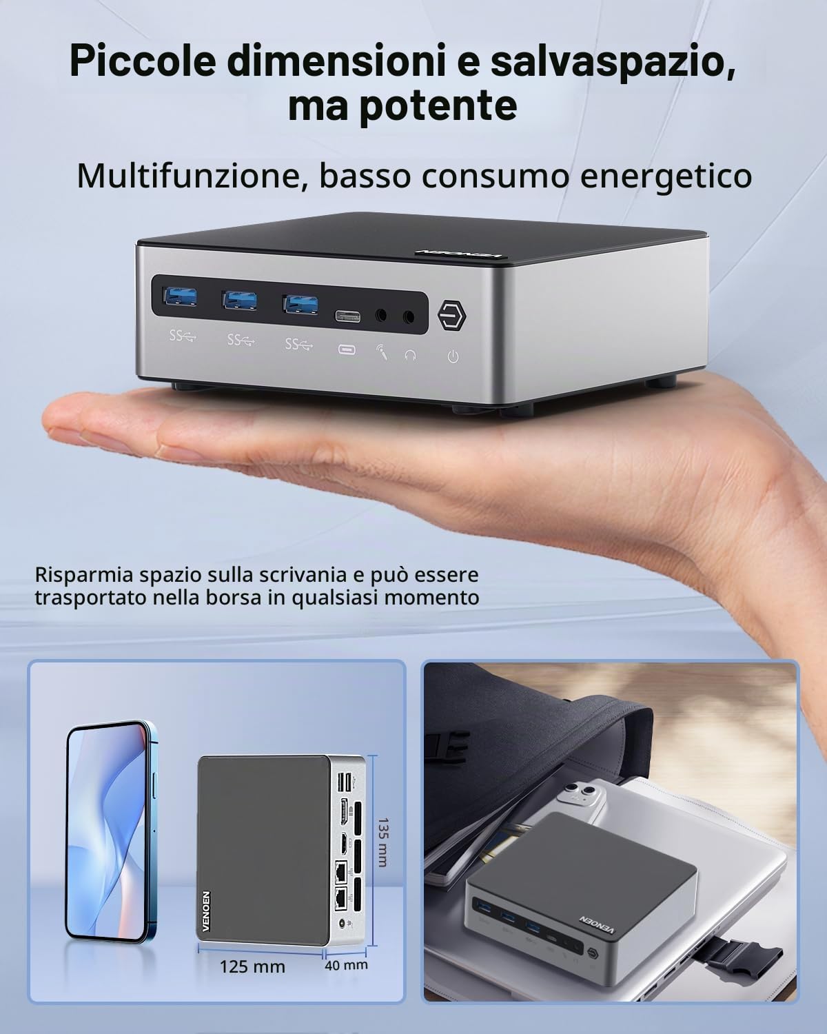 Mini PC Core i7 1360P di 13a generazione Win 11 Pro, PC dell'ufficio, 16GB RAM DDR5 SSD M.2 512GB, HD2.0, DP1.4, USB-C 4K, Home Computer, RJ45 Lan, Wifi 6, BT5.0, USB3.2, WOL, PXE, Small Computer