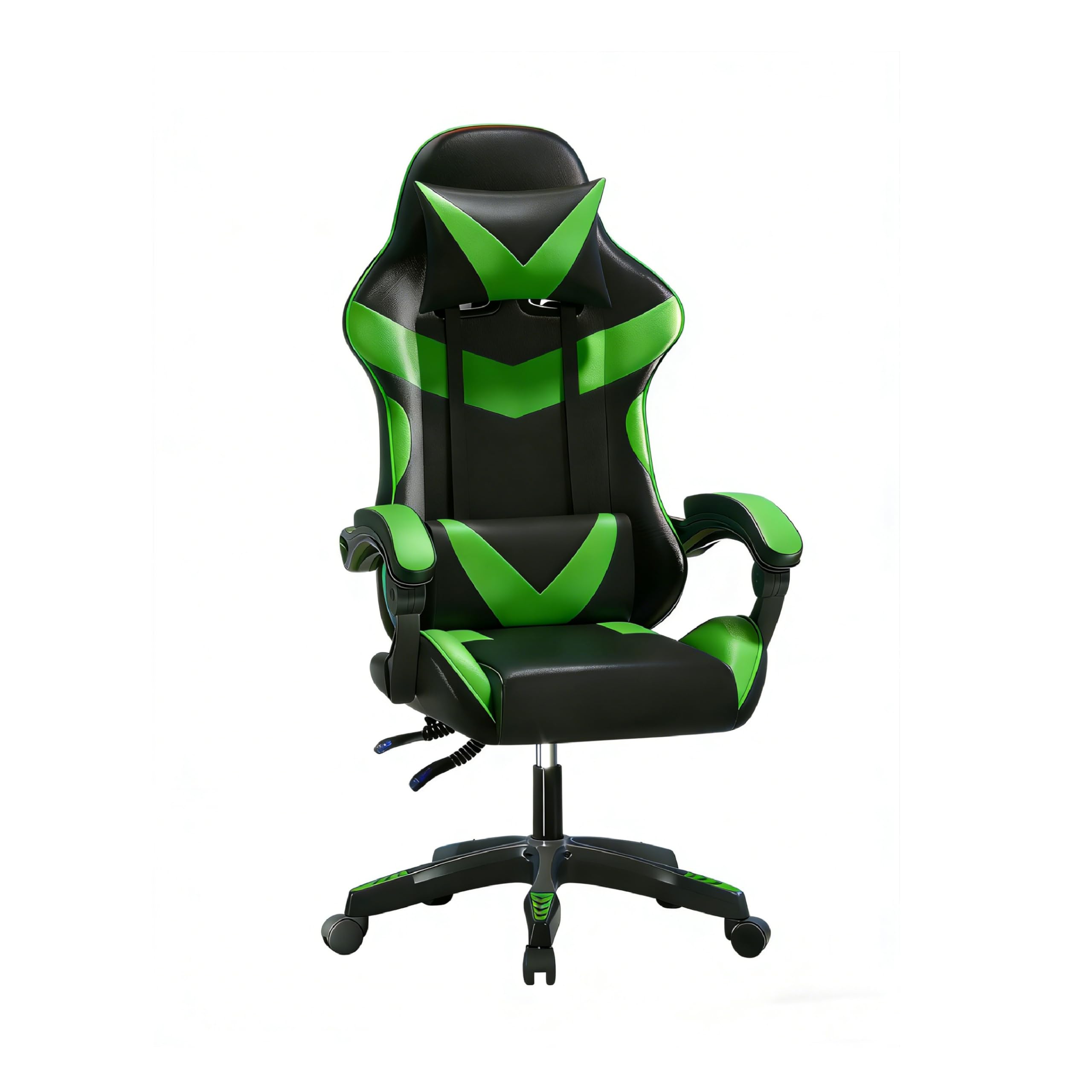 Baroni Home Silla Gaming con respaldo ergonómico inclinable y altura ajustable, silla de oficina con soporte lumbar, reposacabezas acolchado, 50 x 62 x 110-120 cm, negra y verde