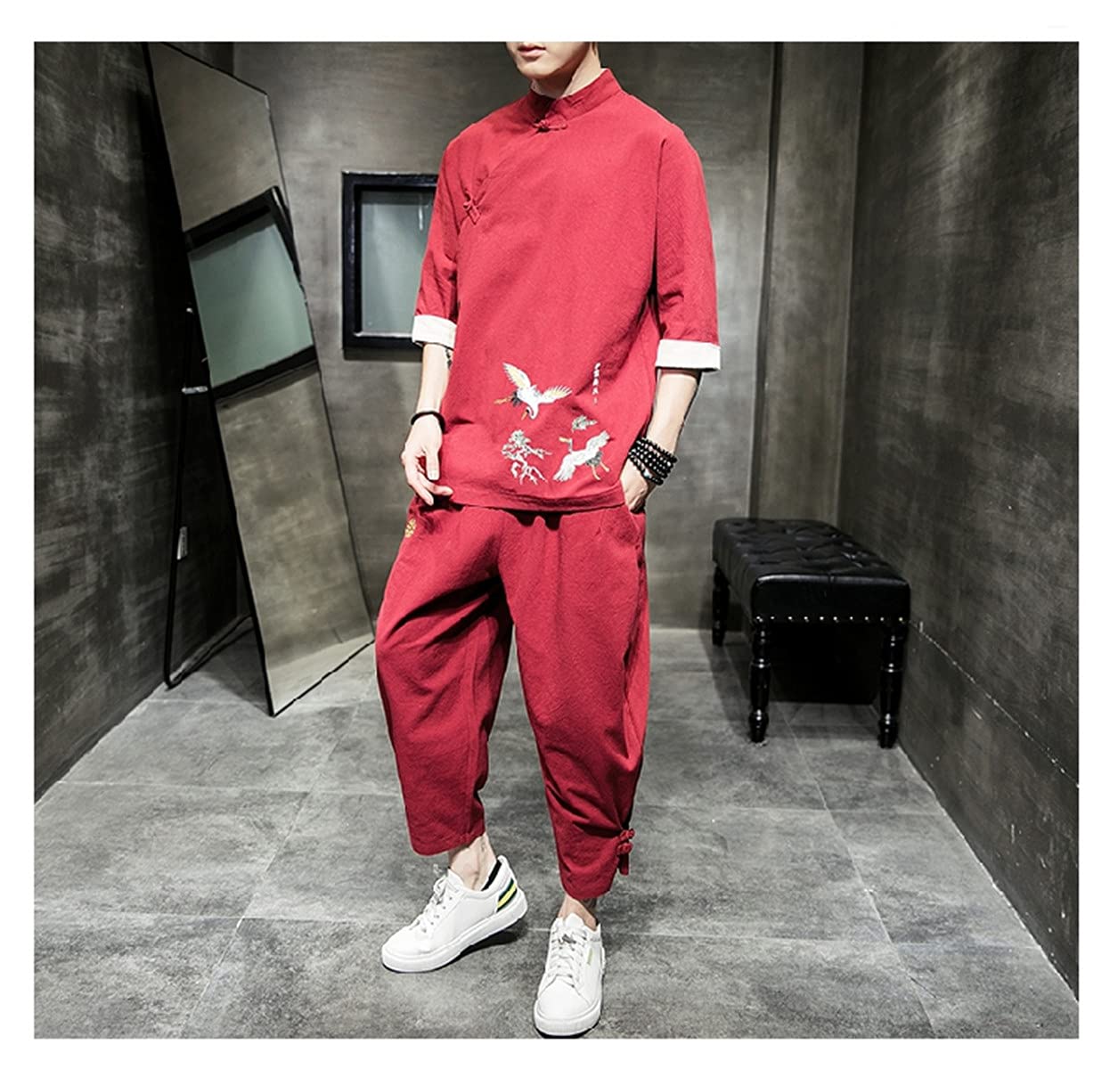 新作 セットアップ メンズ 上下セット 春服 綿麻 リネン生地 長袖 前開