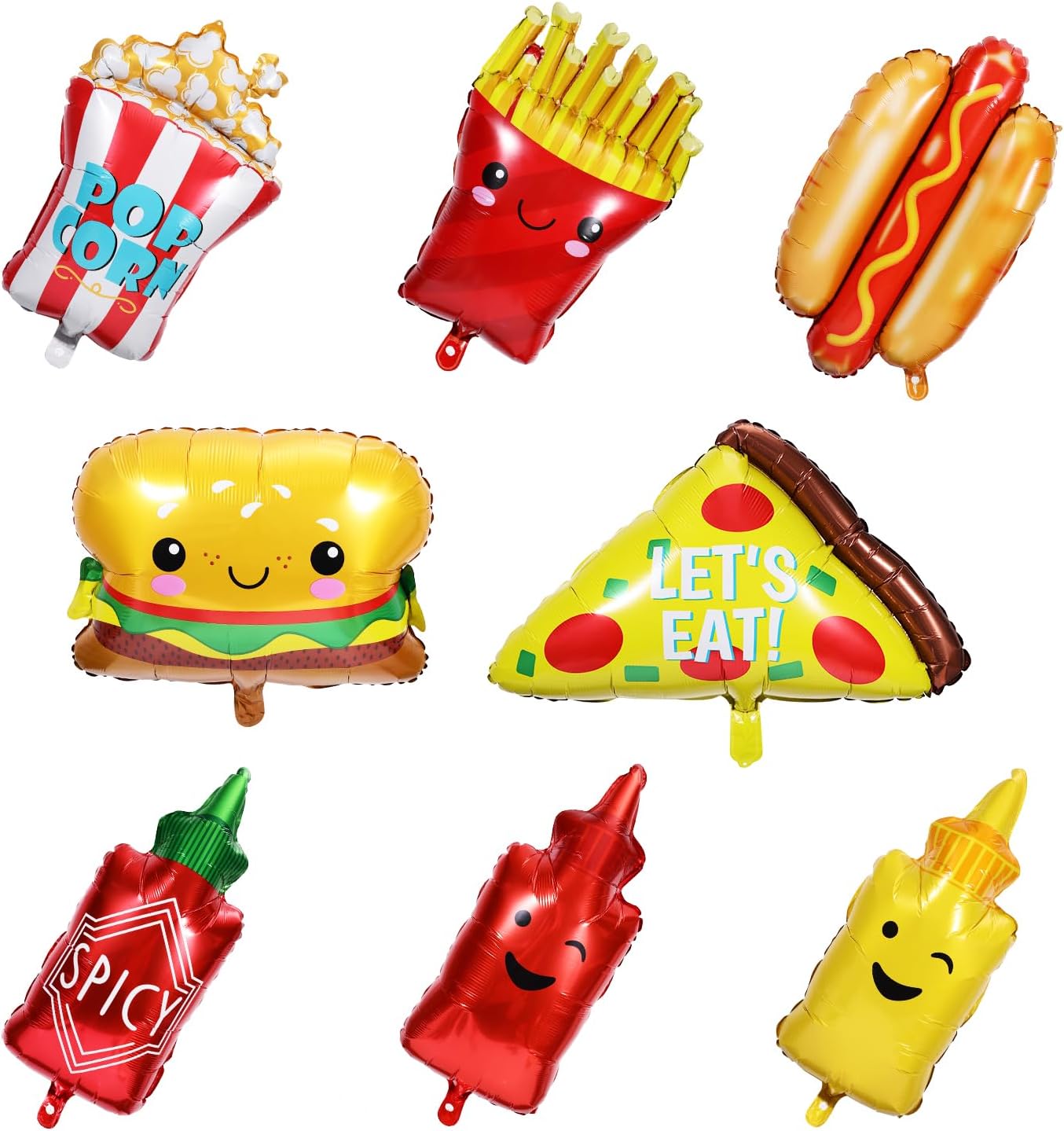 Peutier 8Pcs Food Themed Balloons, Aluminum Foil Balloons For Fries Popcorn Pizza Hamburger Hot Dog Party Decorations Birthday