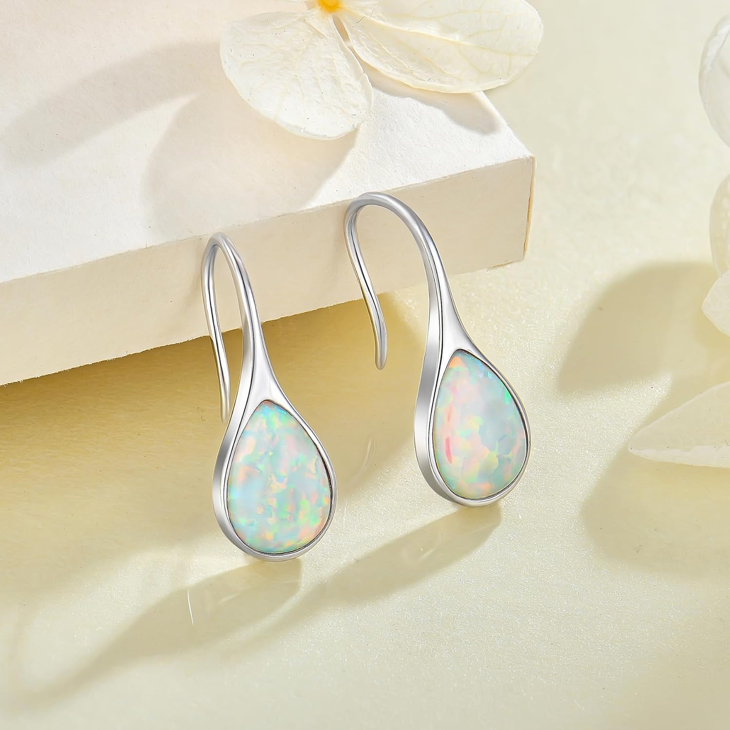 Opal Earrings 925 Sterling Silver Hook Drop Teardrop Gemstone Earrings October Birthstone Dangle Earrings Jewelry Gift for Women