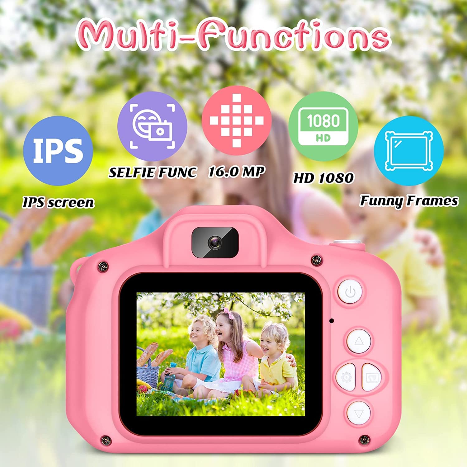 CADDLE & TOES Kids Camera for Girls Boys,Kids Selfie Camera 13MP 1080P HD Digital Video Camera for Toddler,Christmas Birthday Gifts for 4+ to15 Years Old Children (Pink Camera Case with SDCard) - Image 6 thumbnail