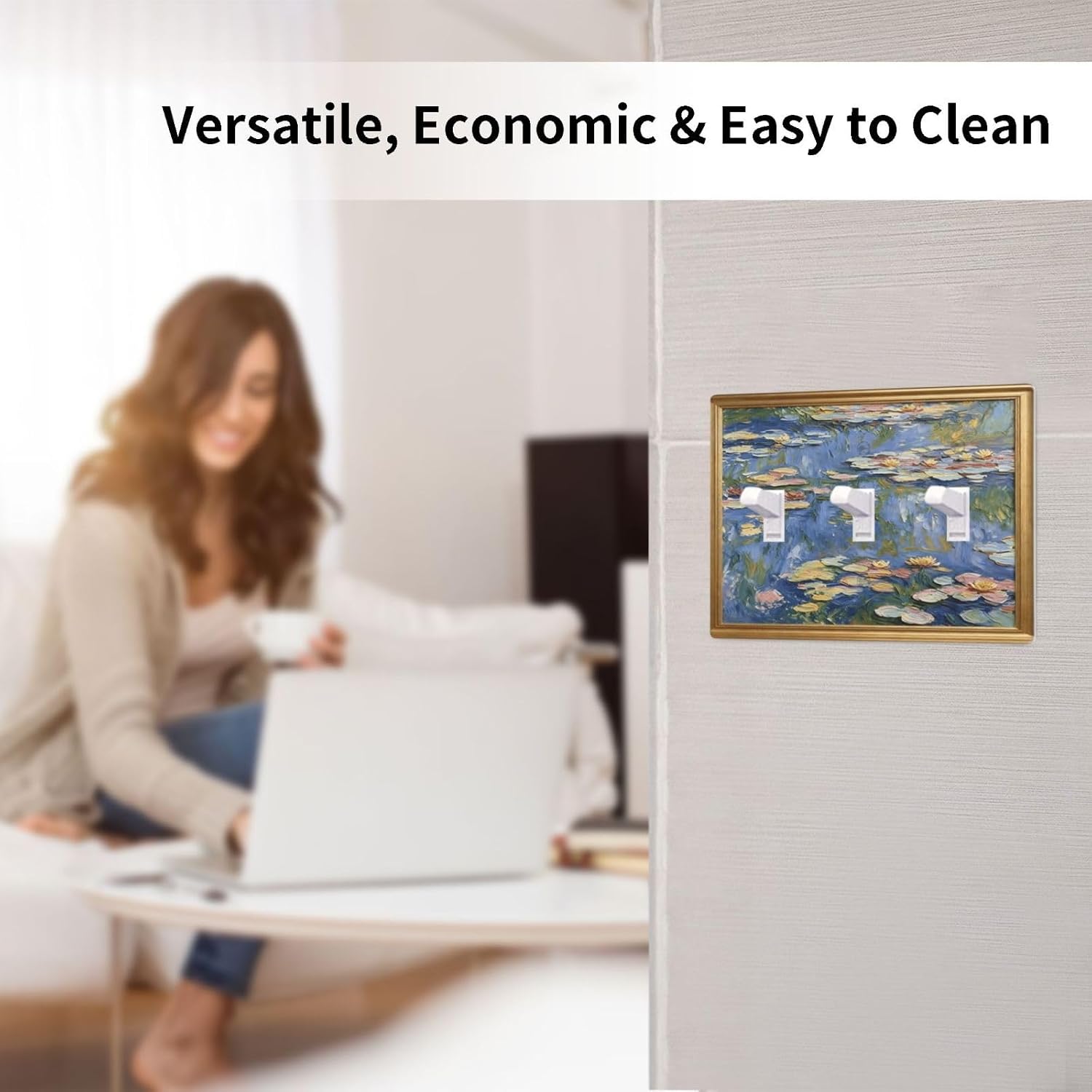 Decorative Art Light Switch Covers,3 Gang Triple Toggle Wall Plate Decorative Switch plate Electrical Faceplate,Monet Water Lilies Oil Painting