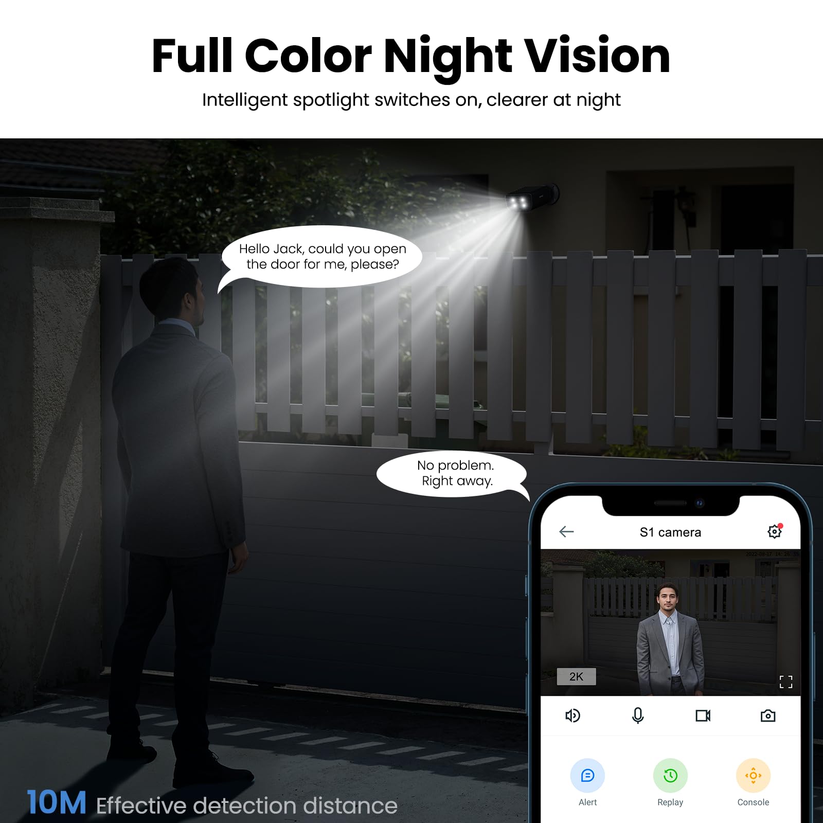 AOQEE 2K 3MP Camera Exterieure sans Fil Solaire 2.4GHz WiFi Étanche IP65 S1 | Camera Surveillance WiFi Exterieure Panneau Solaire intégré, Détection Humaine AI, Alerte Instantané PIR, Sirène (Noire)