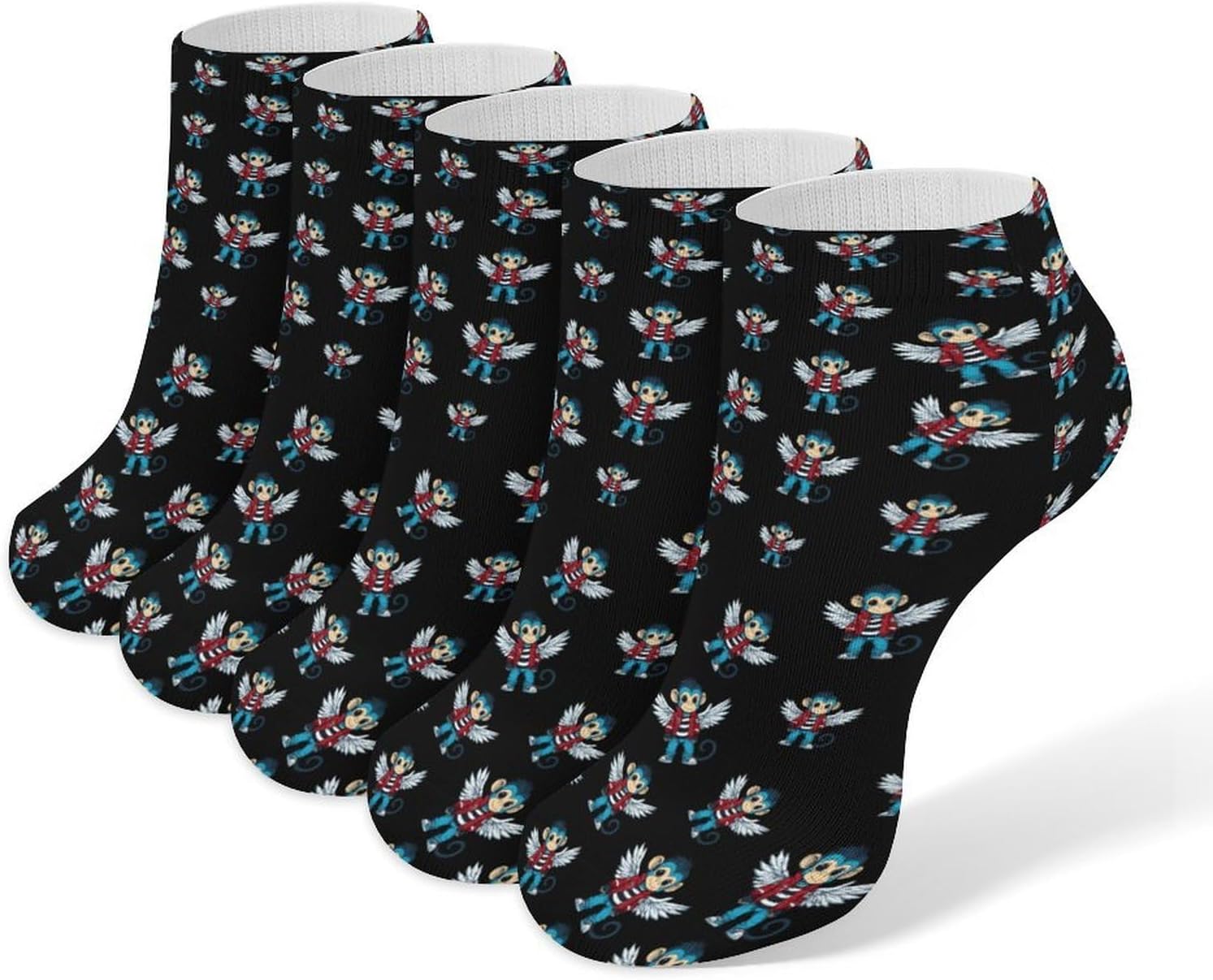 Flying Cute Monkey 5 Pairs Low Cut Ankle Socks Casual Liner Sock No Show Invisible Socks for Men Women