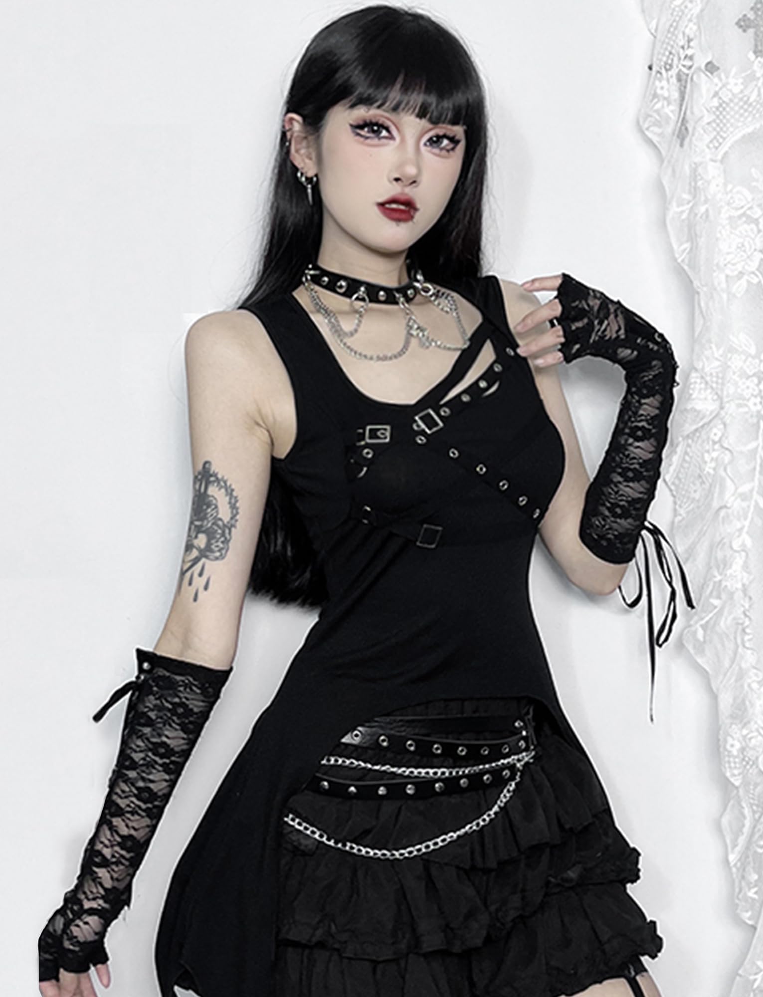 SEAUR Haut court gothique sexy pour femme, coupe ajustée, gothique, punk, steampunk Haraku, esthétique, Y2K