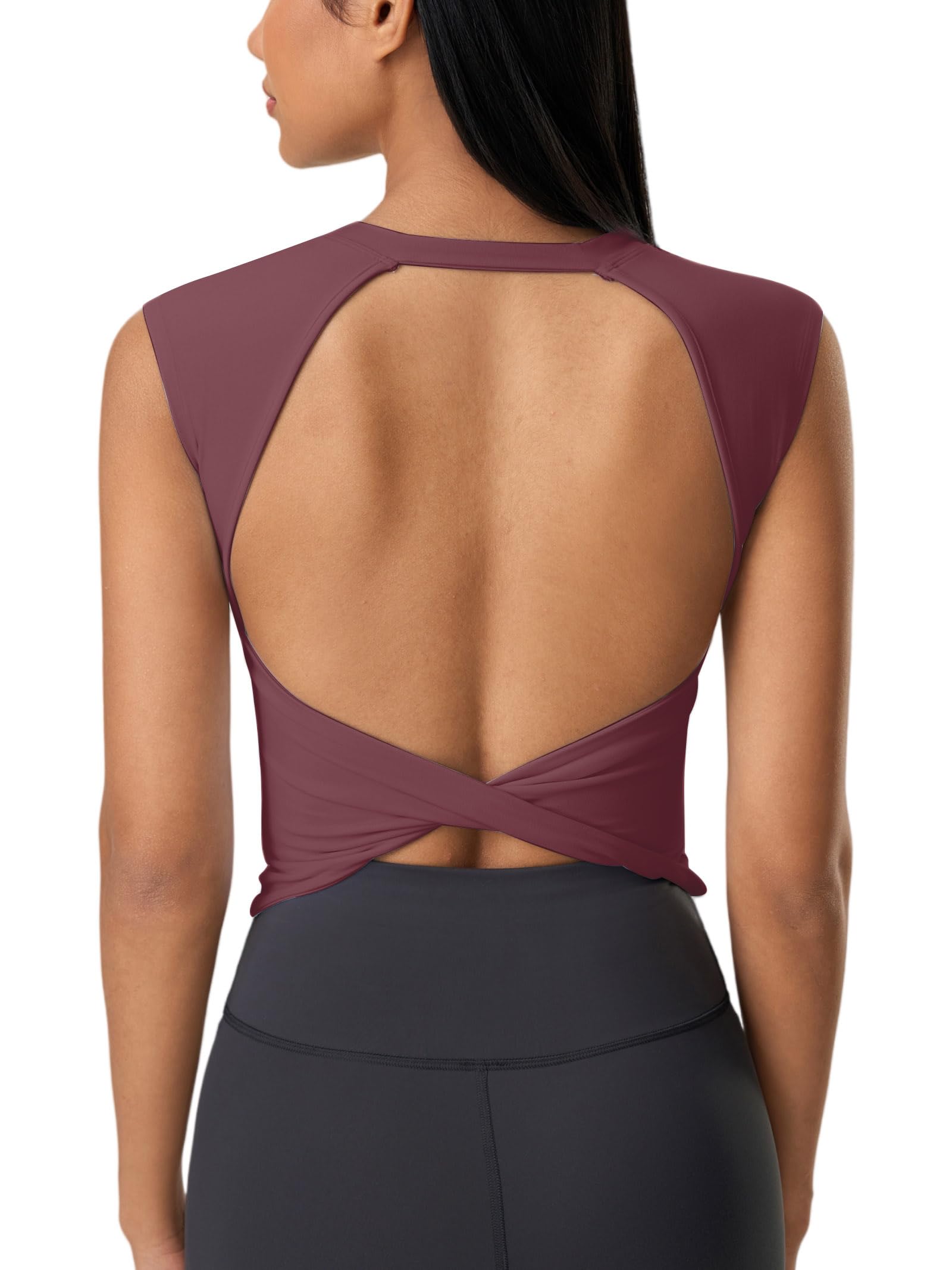Odizli Damen Sommer Ärmellos Rückenfrei Sport Yoga Fitness Shirt Oberteile Top mit BH