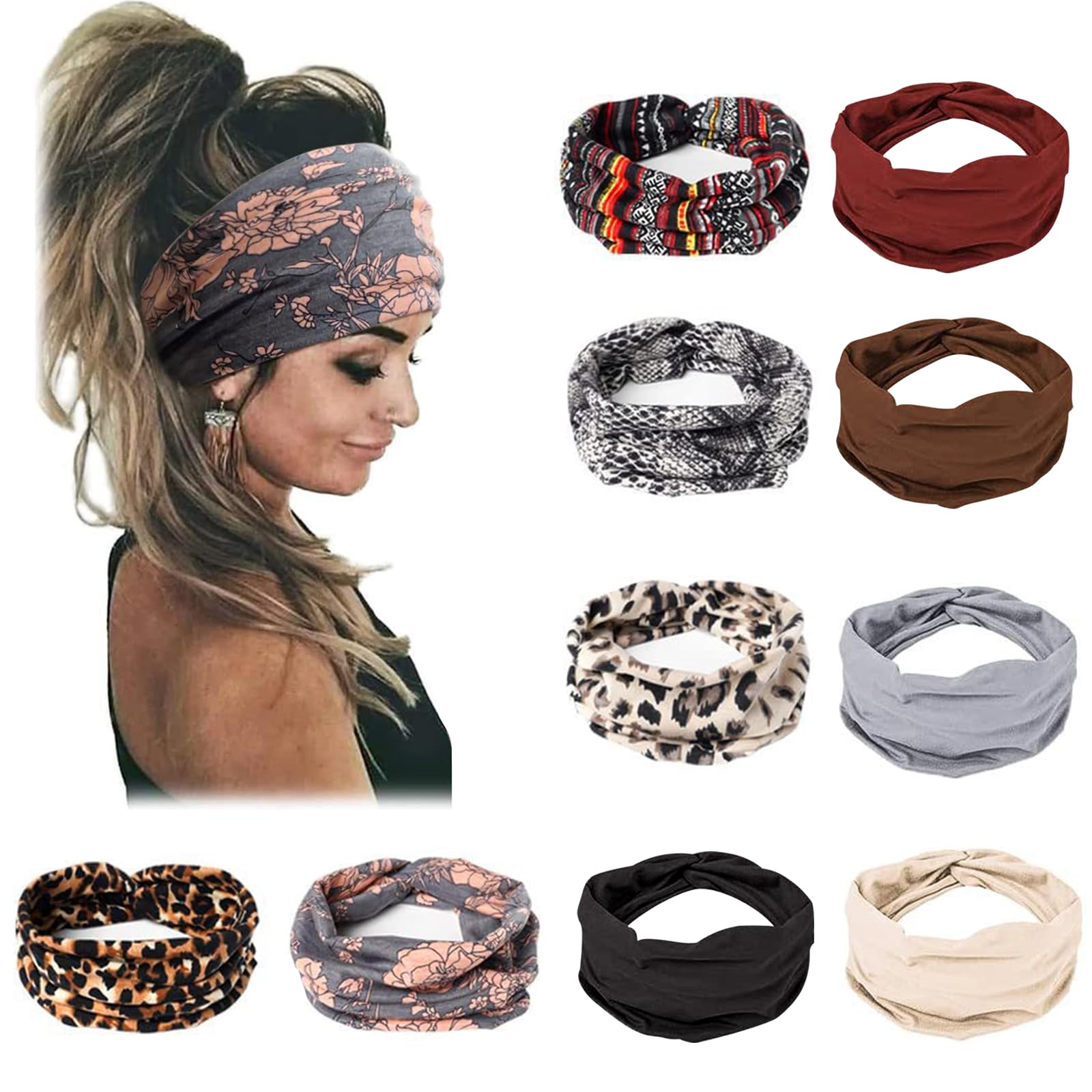 Wesoke 10 Pcs Wide Headbands for Women's Hair