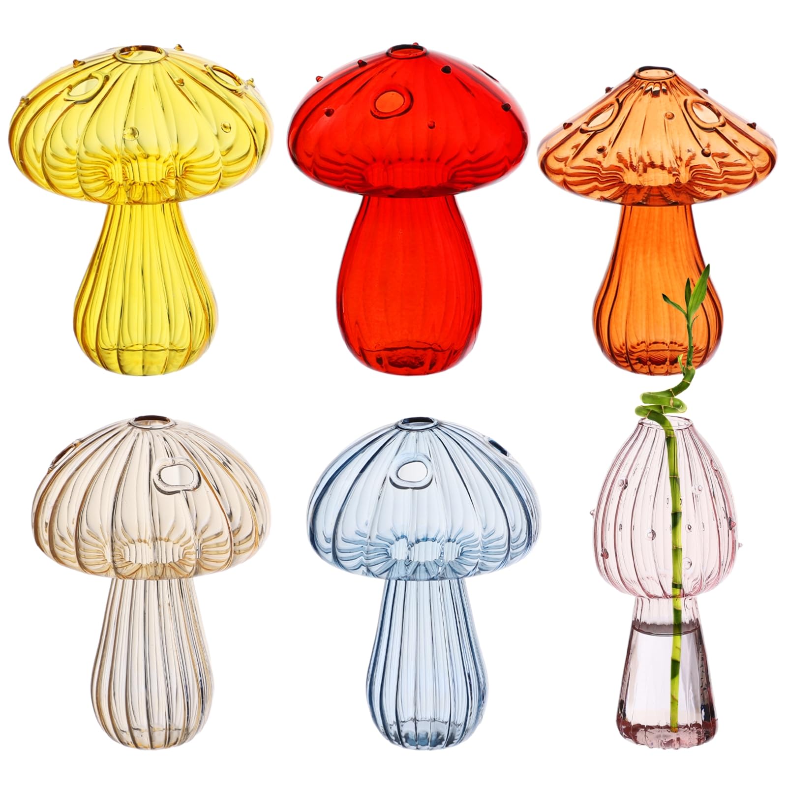 Swewarm Multicolor 6 Pcs Mushroom Glass Propagation Stations, High Borosilicate Hydroponic Planters, Cute Indoor Vases For Home Decor
