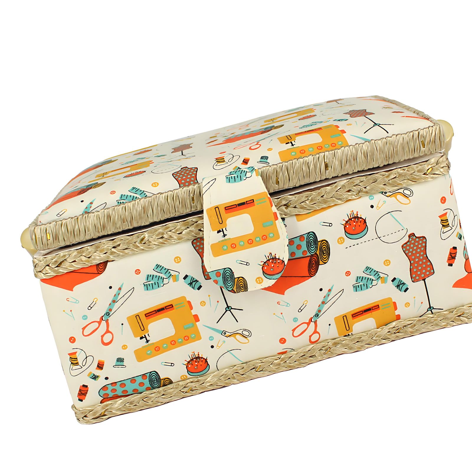 Limtula Wooden Frame Sewing Box with Adjustable Dividers and Comfortable Handle for Home Projects Ending Needle Case