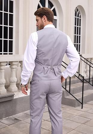 Mens Vest and Pants Suit Set Slim Fit 2 Piece Wedding Suits for Groomsmen Business Prom Homecoming Formal Set
