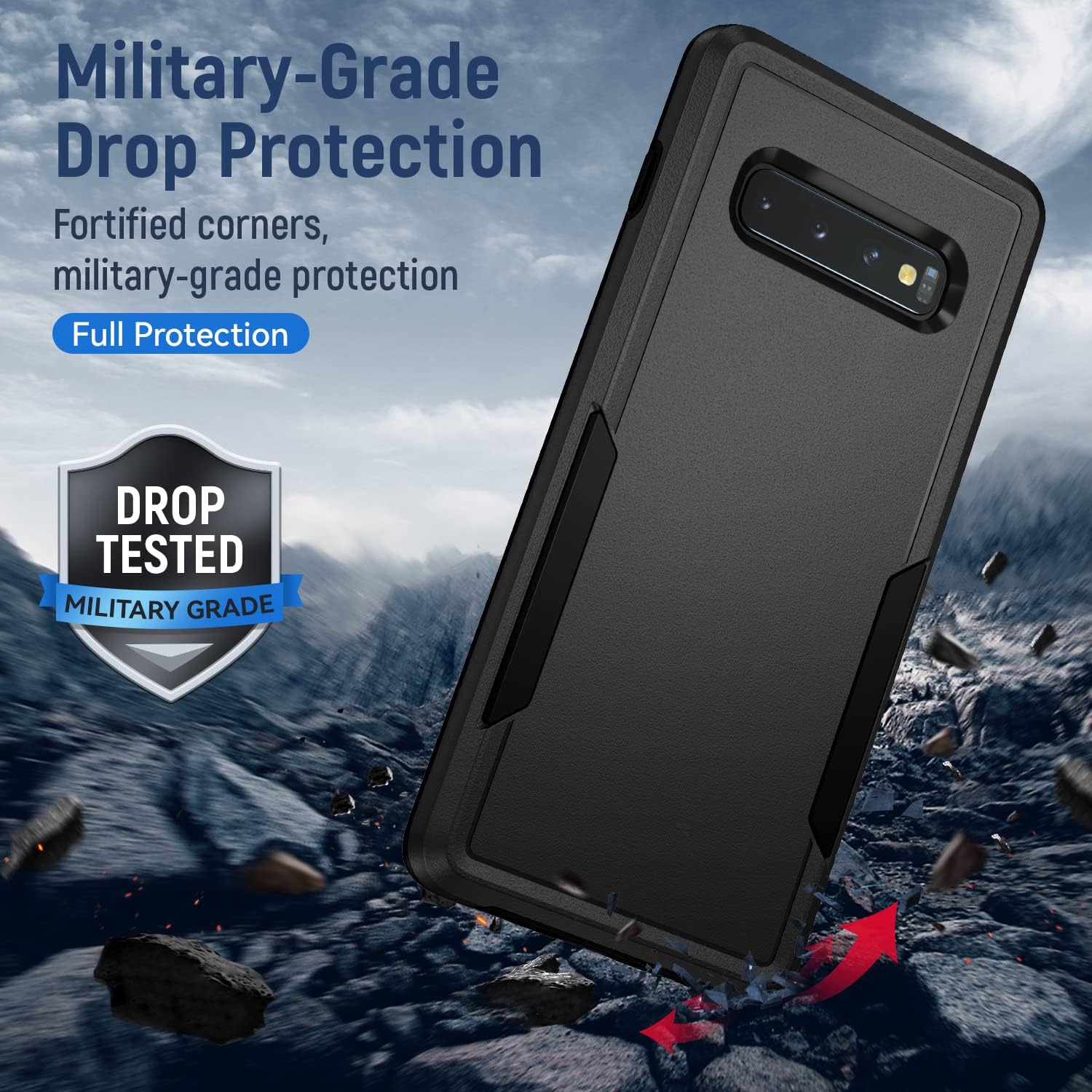 for Samsung Galaxy S10 Plus Case, with Screen Protector [Military Grade Drop Tested] Heavy-Duty Tough Rugged Shockproof Protective Case for Galaxy S10 Plus 6.4 inch, Black