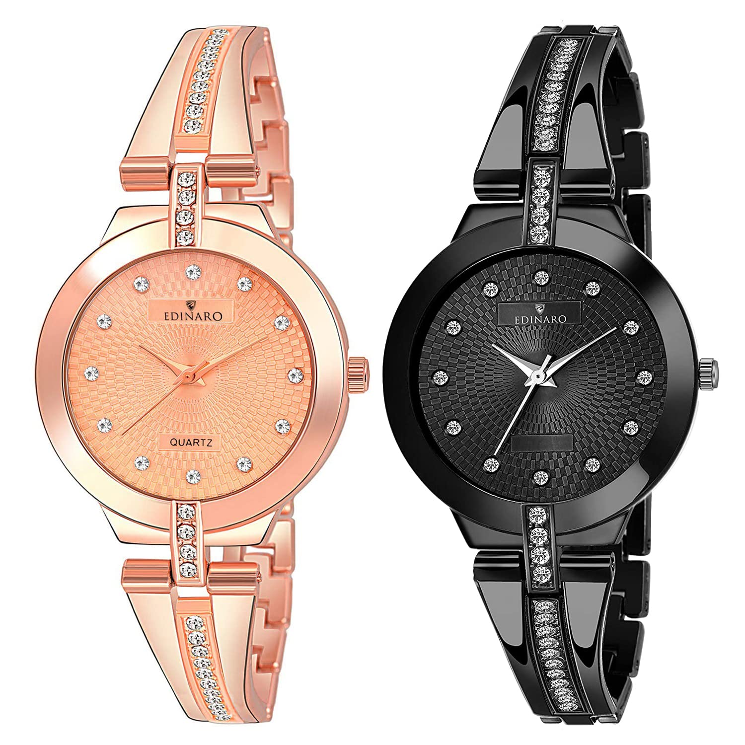 EDINARO Watches for Women Round Studded Dial |Analogue Quartz Movemnet Ladies Watch|Long Battery Life|Stainless Steel Adjustable Bracelet Chain Strap|Double Lock Clasp Safety Watches for Girls (B09NYK16C1) Amazon Price History, Amazon Price Tracker