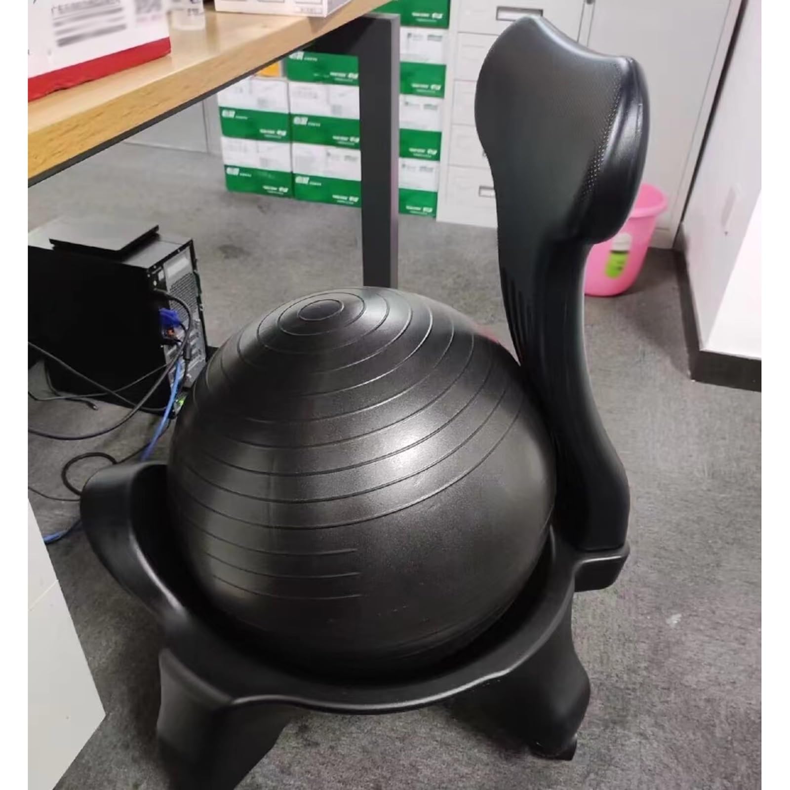Sedia a Sfera Kit base e palla yoga nera, sedia a sfera flessibile per stabilità per allenamenti di seduta prolungati in ufficio a casa, sedie a sfera sensoriali per fisioterapia