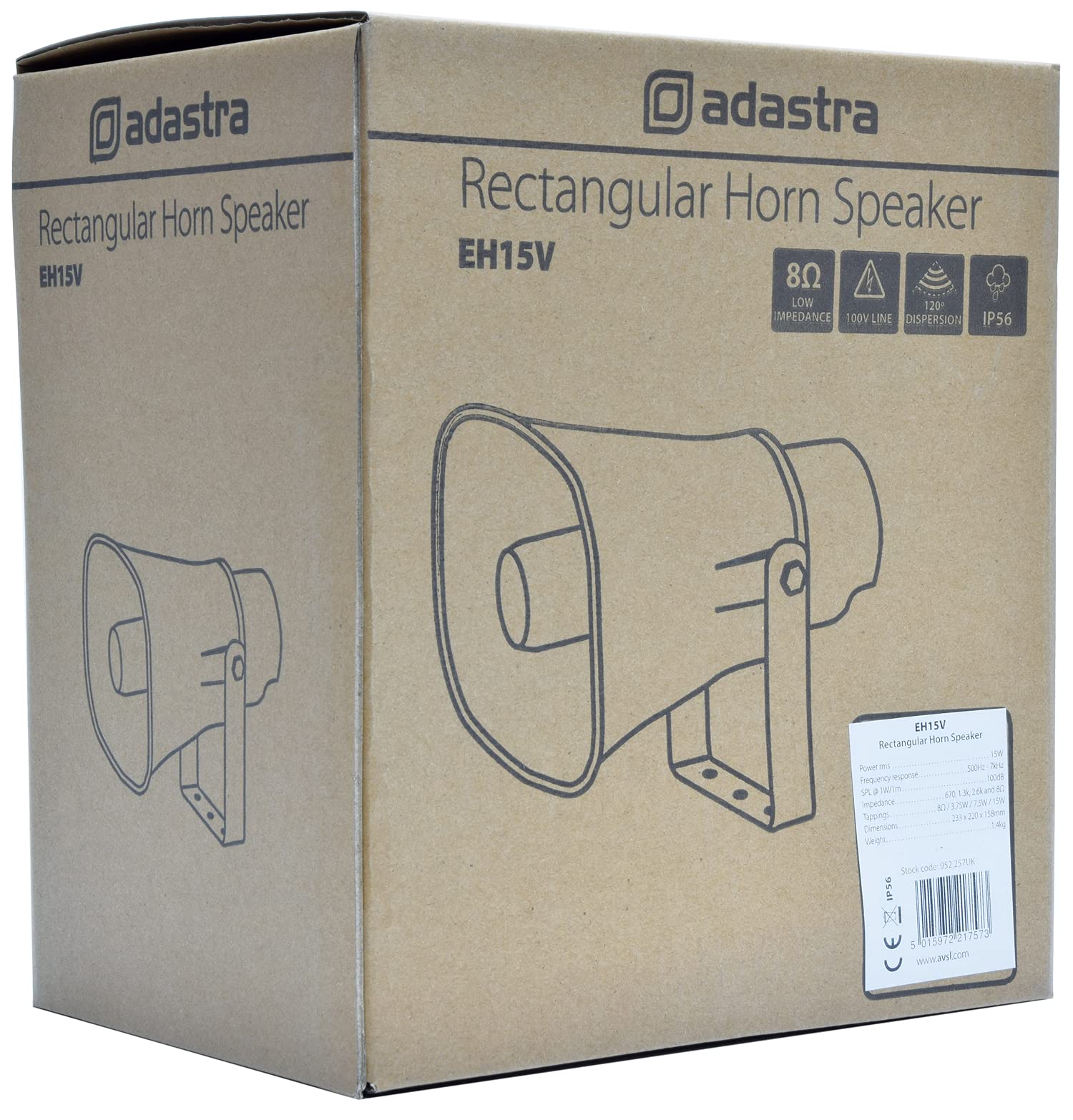 Adastra Altavoces rectangulares de bocina PA, Funcionamiento de 100 V y 8 ohmios, 15 W máx
