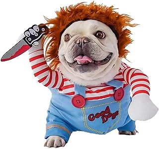 Pet Deadly Doll Dog Costume, Funny Dog Cosplay Novelty Halloween Costumes, Cute Dog Clothes for Small Medium Large Dogs Cats, Puppy Party Dress Up Apparel Outfit (Medium)