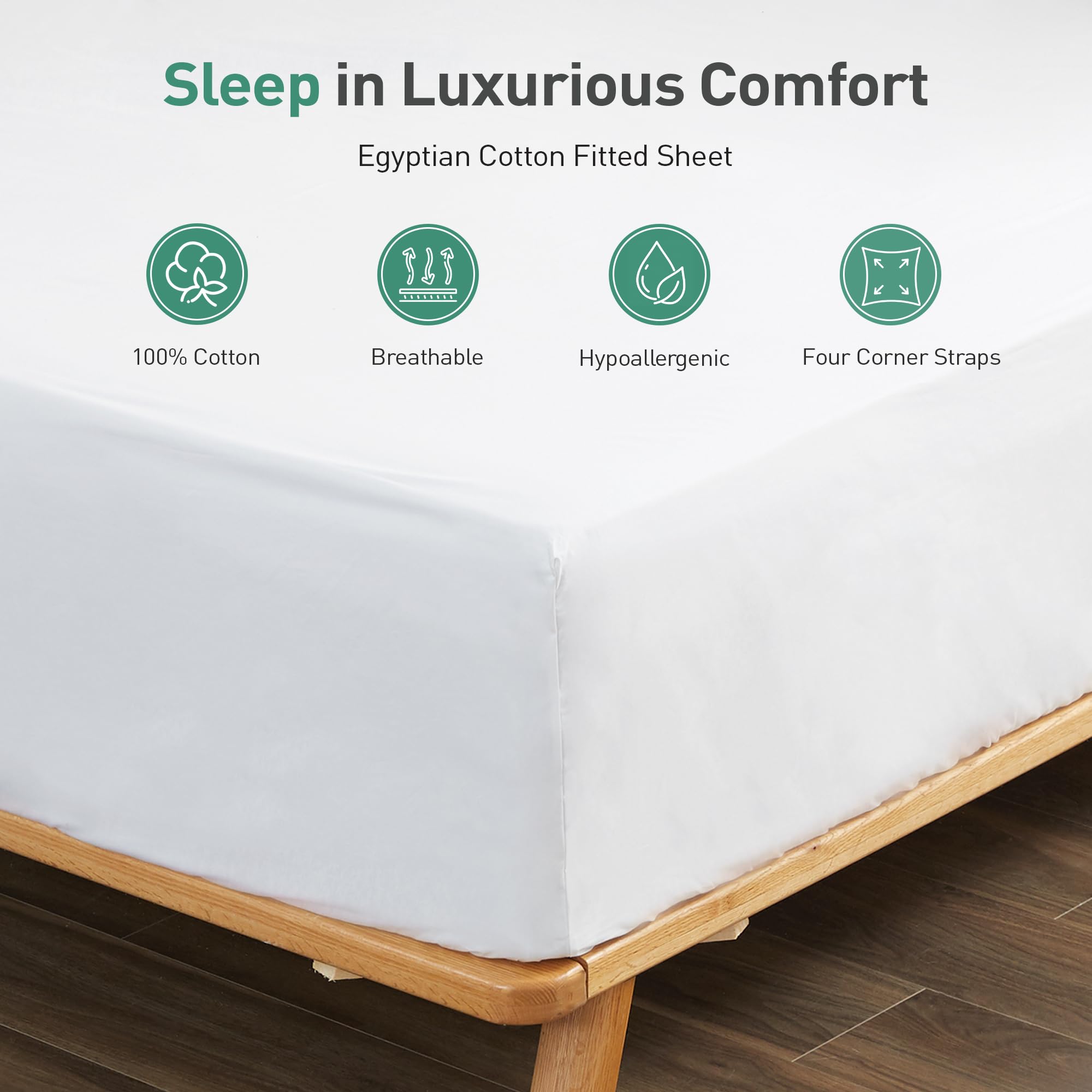Sylvanora 100% Egyptian Cotton Fitted Sheet, 25cm Extra Deep Pocket with 4 Elastic Corner Straps - Image 4