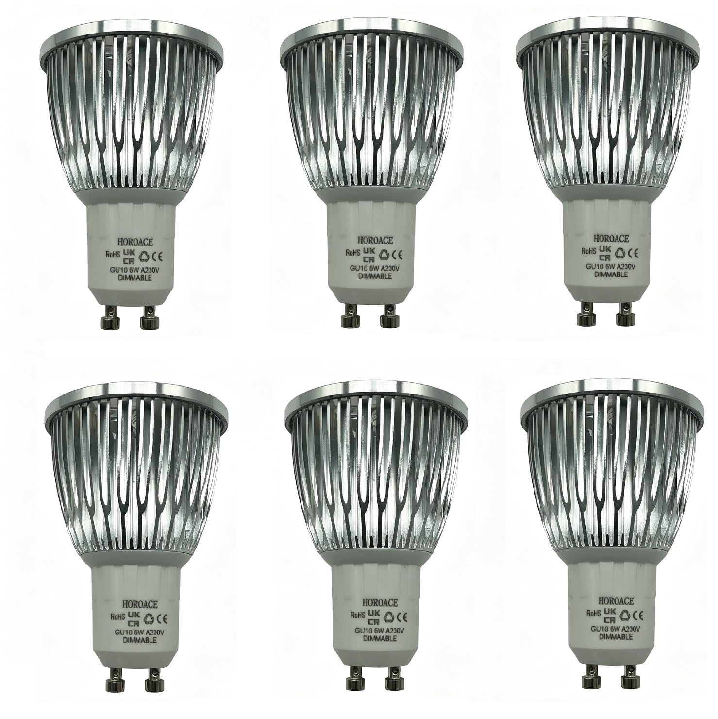 6 bombillas LED GU10 regulables de cuello largo, radiador de aleación de aluminio, ángulo de haz amplio de 60°, foco de ahorro de energía superbrillante equivalente a halógeno de 60 W, 220 V