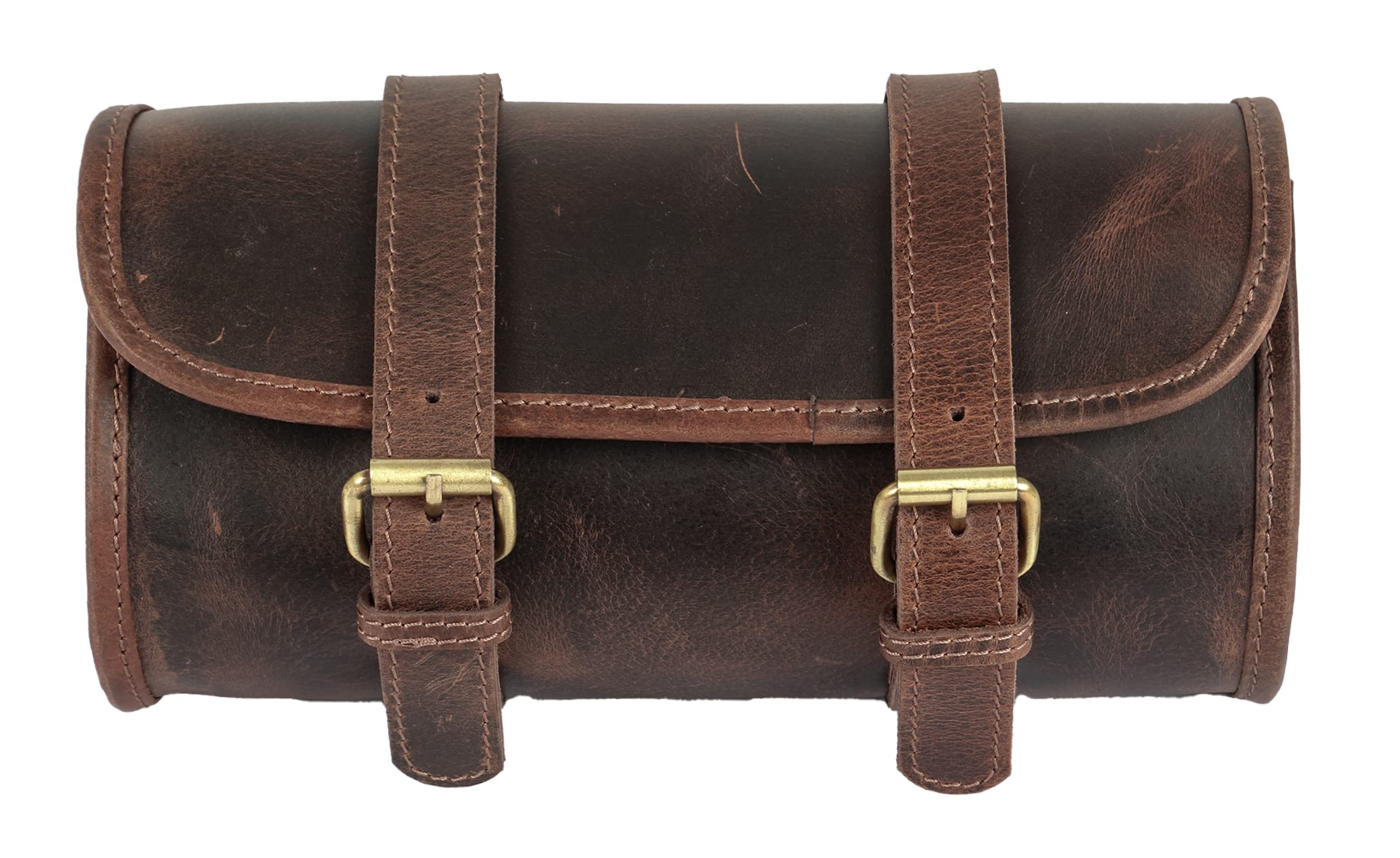 PU Leer Vintage Motorfiets Gereedschapstas Vork Tas 2 Riem Gesp Sluiting Zadeltas Bruin Stuur Sissy Bar Gereedschapstas Roll Zakken Opbergtas